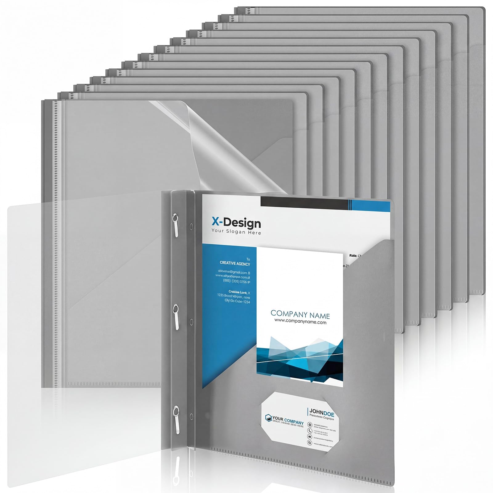 Teling 24 Pcs Presentation Folders Bulk with Clear Report Cover, Grey