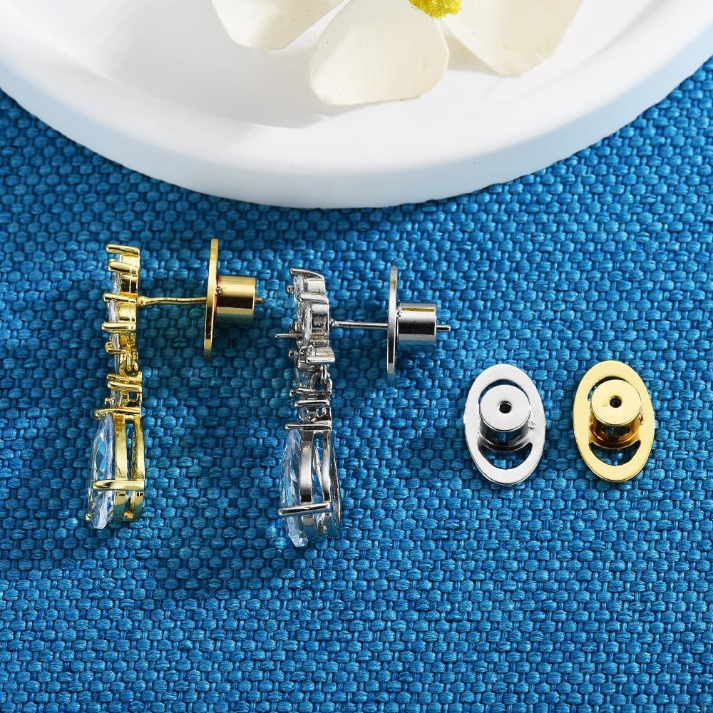 Earring Support Backs, AKRUWELRY Earring Lifter Backs for Droopy Ears 4pcs Large Earring Backings Replacements for Heavy Earrings Locking Pierced Earring Backers for Studs,Mixed Color, 13*8*5mm - Image 2