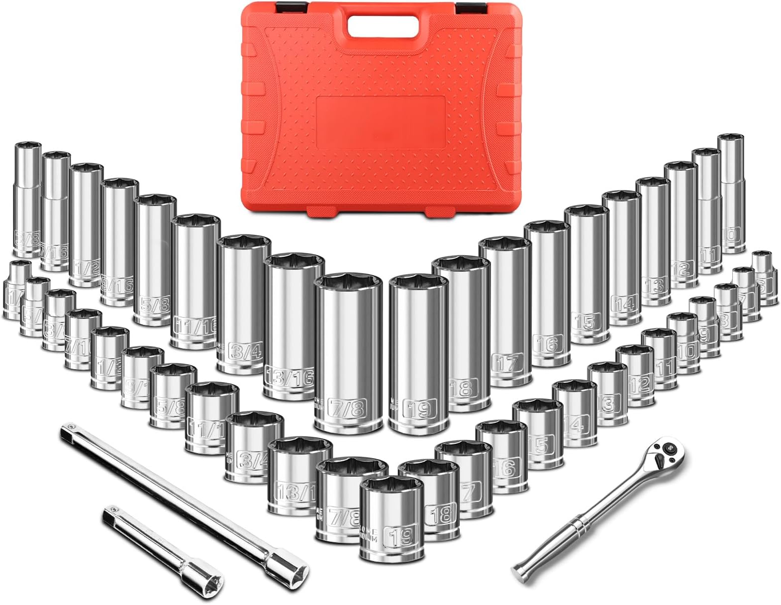 BLACKROBOT 47-Piece 3/8" Drive Socket Wrench Set, Standard SAE (1/4-7/8 inch) & Metric (6-19mm), Shallow & Deep Sockets, Include Ratchet Wrench, Extension Bars