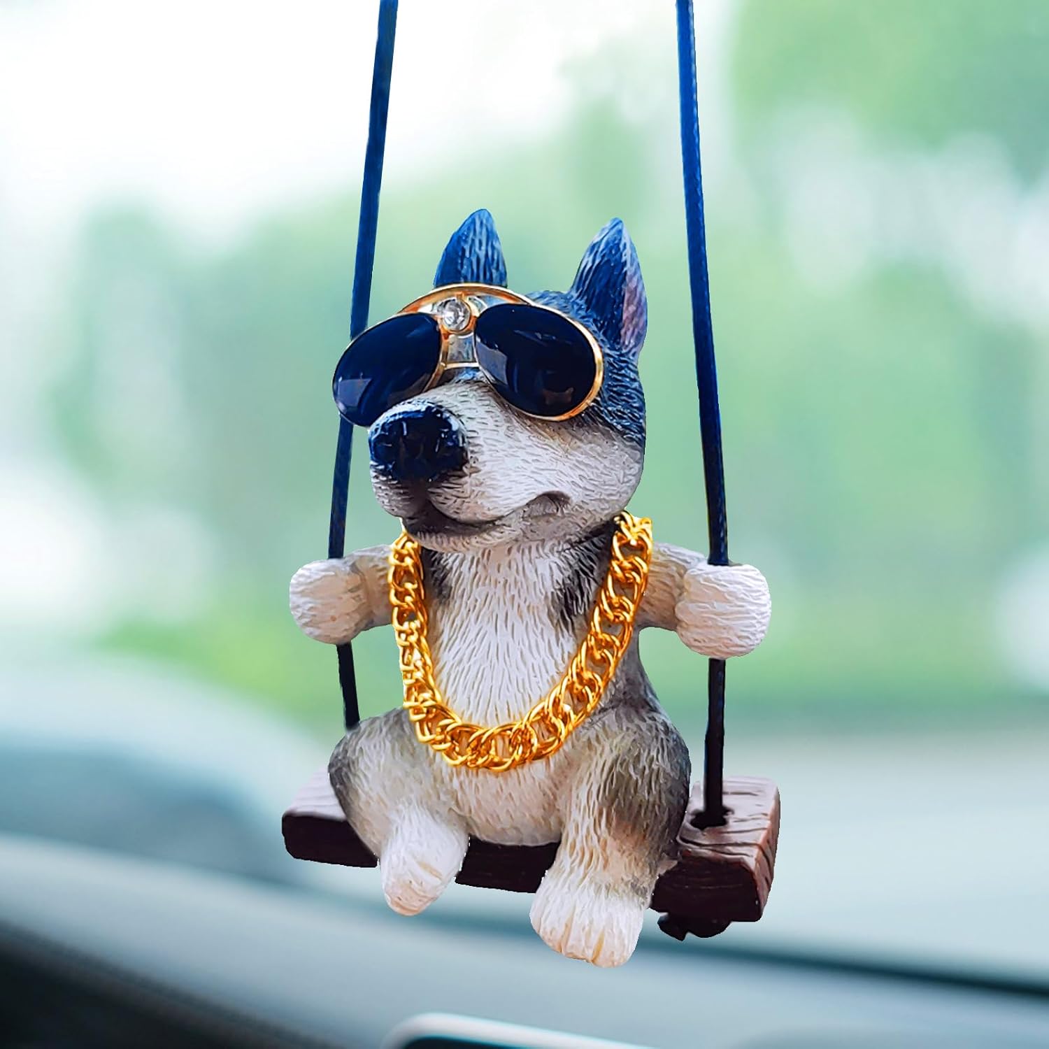 Swinging Dog Car Mirror Hanging Accessories Car Hanging Ornament, Cute Dog Car Accessories for Women/Men Car Decor Charm Rear View Mirror Accessories (Husky- Sunglass)