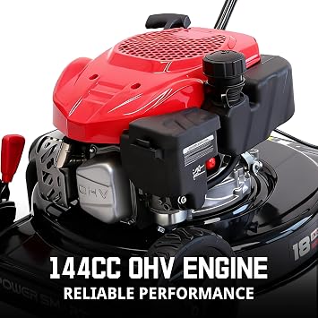 PowerSmart 18-Inch Gas Lawn Mower, 144cc 4-Cycle OHV Engine, Push Mower with Side Discharge, 5 Cutting Heights