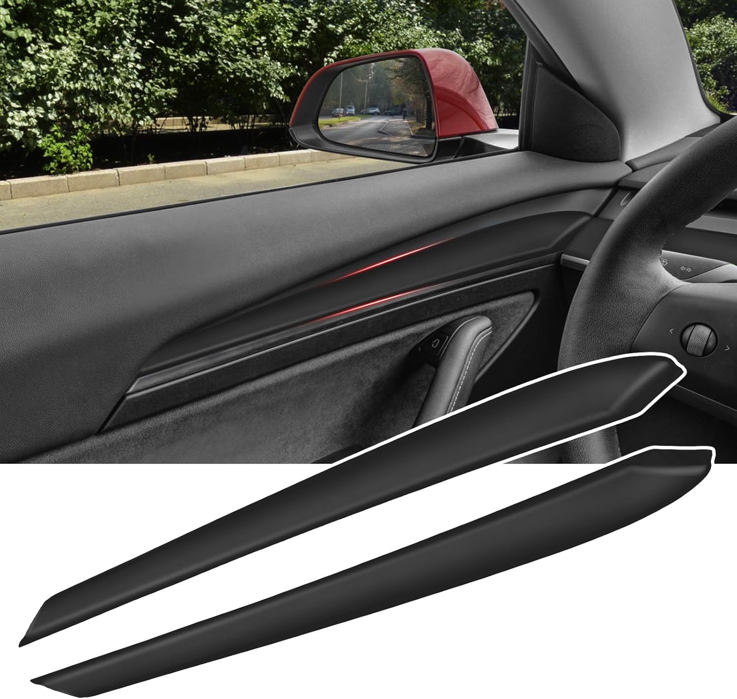 Dashboard Cover Wrap Compatible with Tesla Model 3/ Model Y 2021-2023, ABS Center Console Dashboard Panel Trim Cover Wrap Cap (Matte Black)