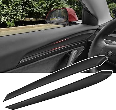 Front Door Inner Armrest Panel Cover Trim Compatible with Tesla Model 3/ Model Y 2021-2023, ABS Inner Front Side Panel Strip Cover Trim Decorative Accessories Matte Black