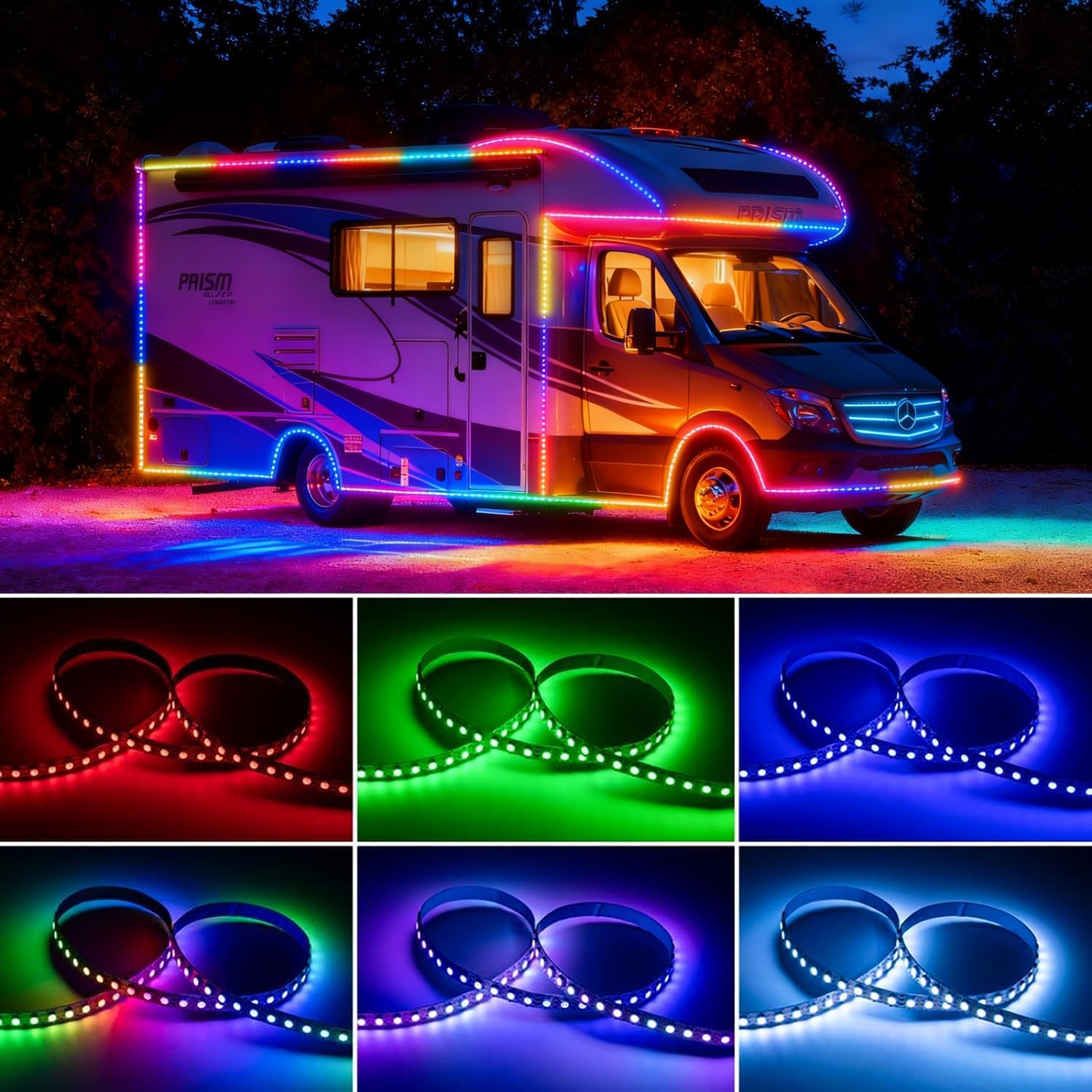 Smart RGB+IC RV Awning Lights, 25FT Dream Color Chasing Camper Awning Lights Strip for RV Canopy, 12V Waterproof APP/Remote RV Underglow Light for Travel, Van, Concession Trailer