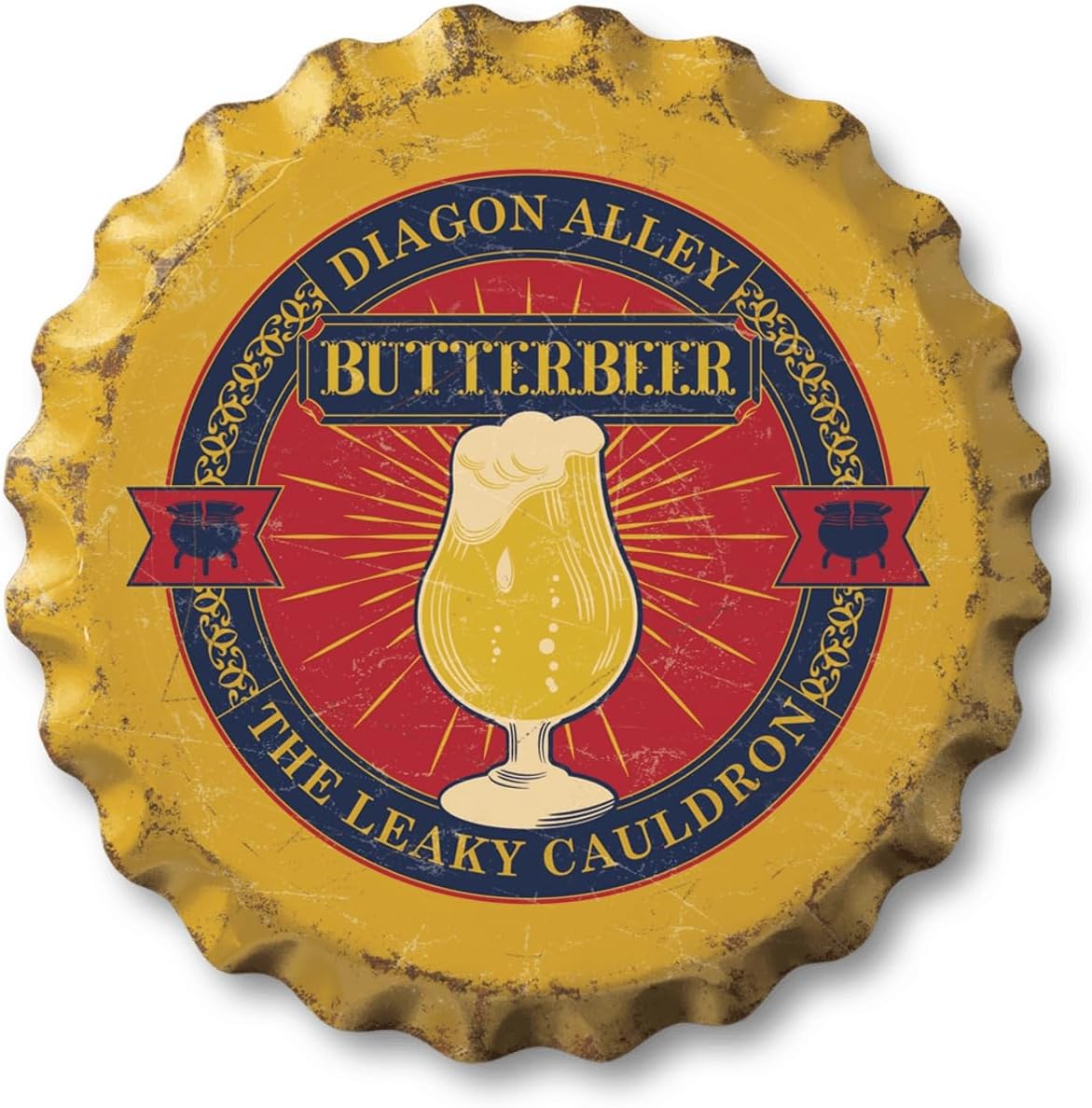 Desperate Enterprises Harry Potter - Butterbeer Bottle Cap Sign - Garage Signs - Beer Signs - Vintage Metal Signs - Made in the USA - 18" Round