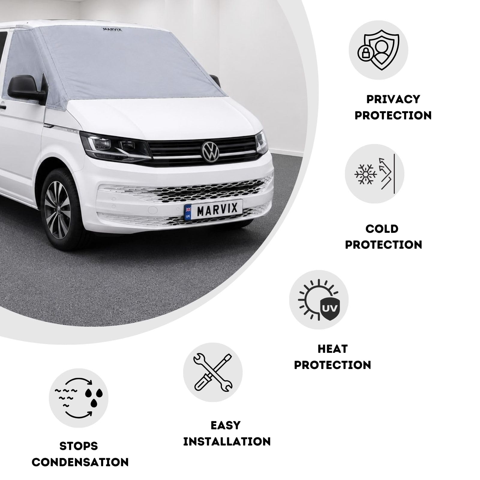 Marvix Externe Thermomatte Wohnmobil Silber Abdeckung Luxus 8mm Frontscheiben-Isolierung Verdunkelungsblende für VW T7 California