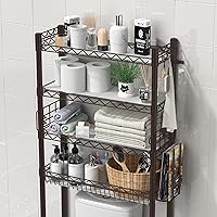 Vista 4 de Estante de almacenamiento sobre el inodoro, organizador de baño de 4 niveles, estantes de almacenamiento sobre el inodoro, ajustable sobre