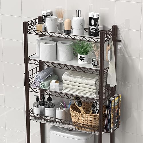 Miniatura 4 de Estante de almacenamiento sobre el inodoro, organizador de baño de 4 niveles, estantes de almacenamiento sobre el inodoro, ajustable sobre el