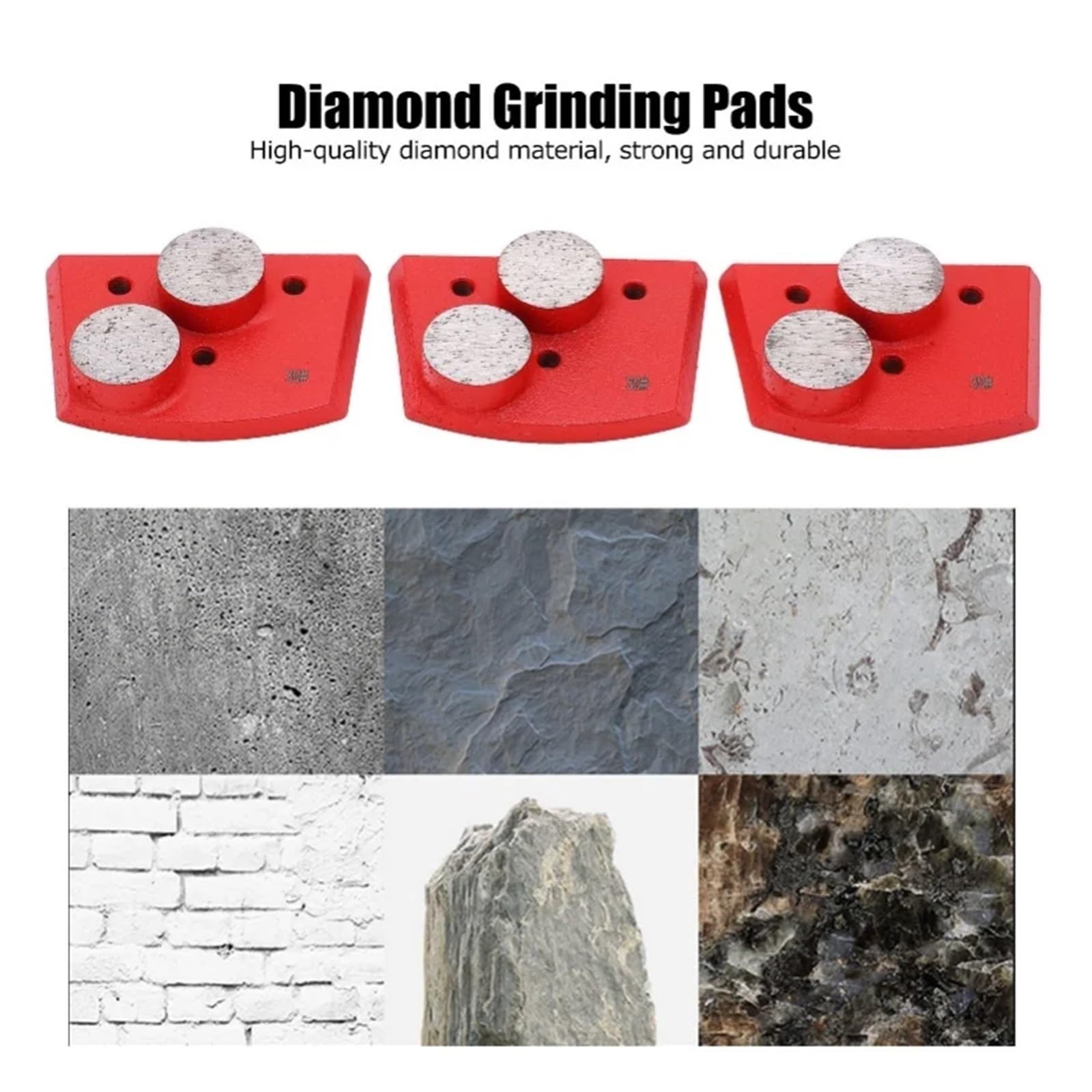 Almohadillas de Pulido Diamante, trapezoide Rojo, Grano 30#, 2 Dientes cilíndricos for hormigón, 3 uds