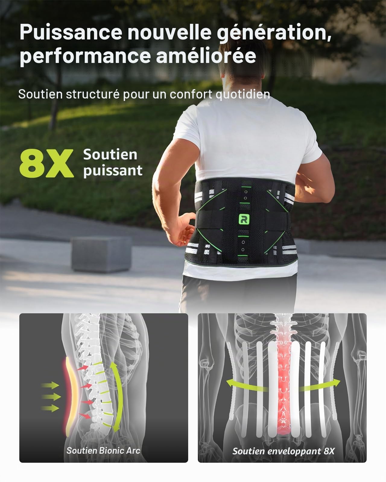 Rakiie Ceinture Lombaire pour Soulager les Douleurs Lombaires, Soutien Lombaire 8X Puissant avec Coussinet 3D, Ceinture de Soutien Dorsal pour Hommes et Femmes (M)