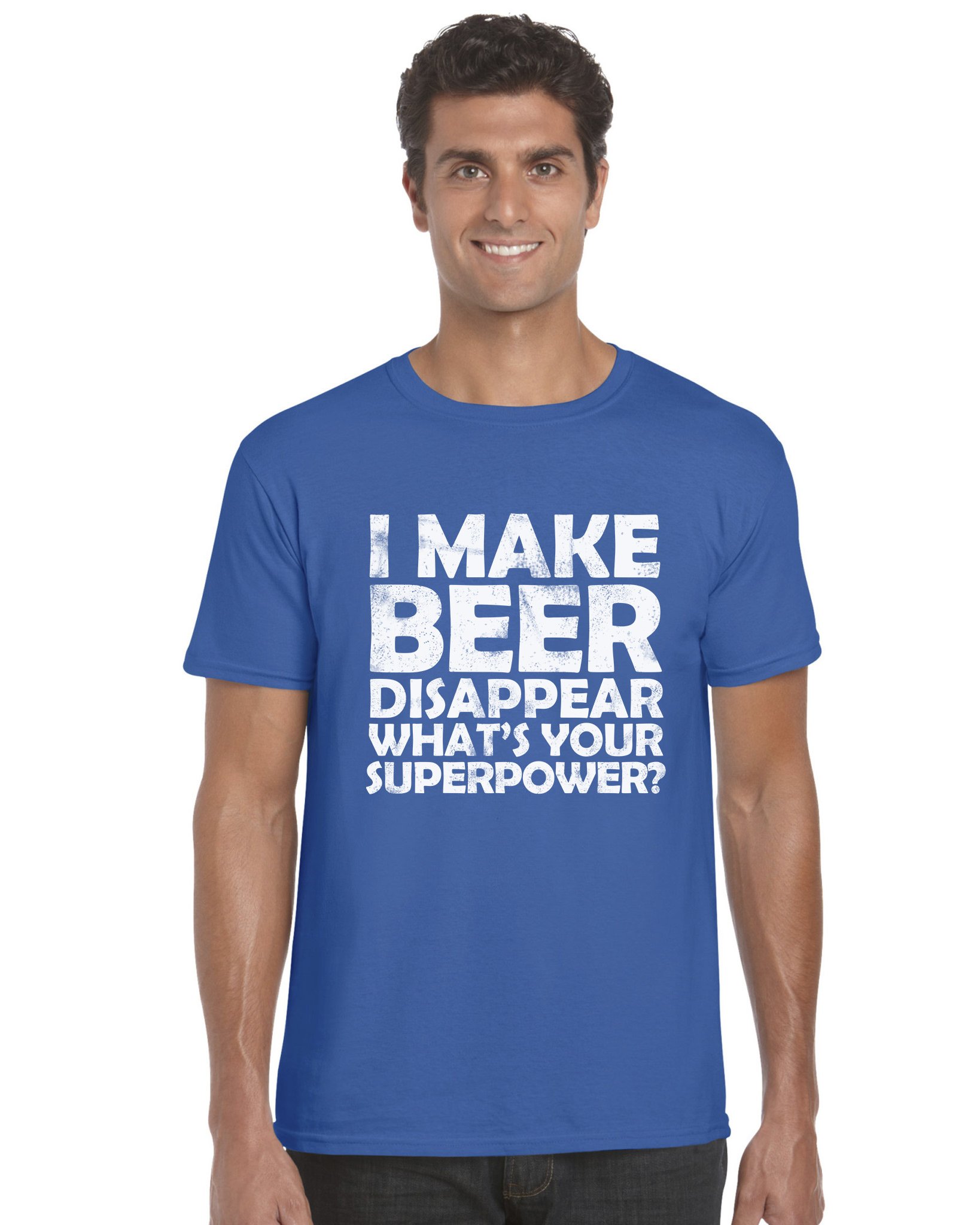 Mellor Design Men's Royal Blue I Make Beer Disappear What's Your Superpower Unisex T-Shirt Tee Top