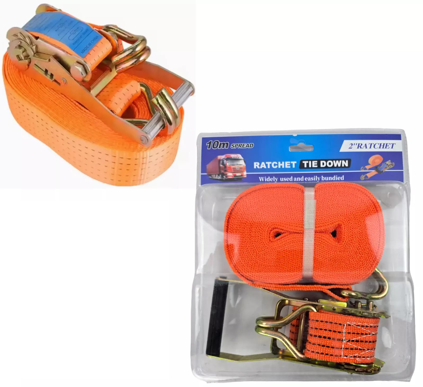 Ratchet Tie Down Straps Heavy Duty 50mm x 10m Lashing Cargo Luggage 3000kg, Orange