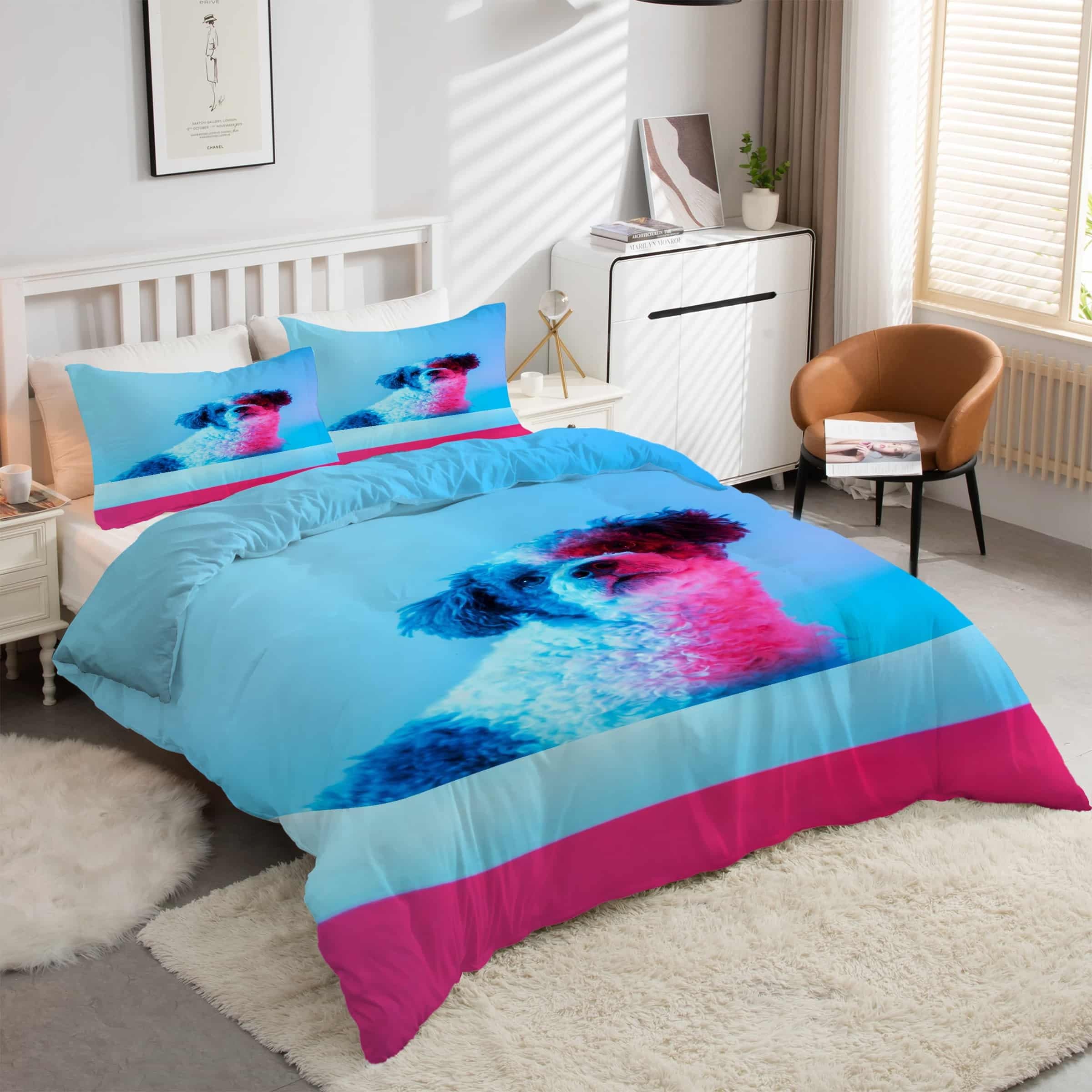 Housse de couette 160x200 chien bouclé pour chambre animaux de compagnie