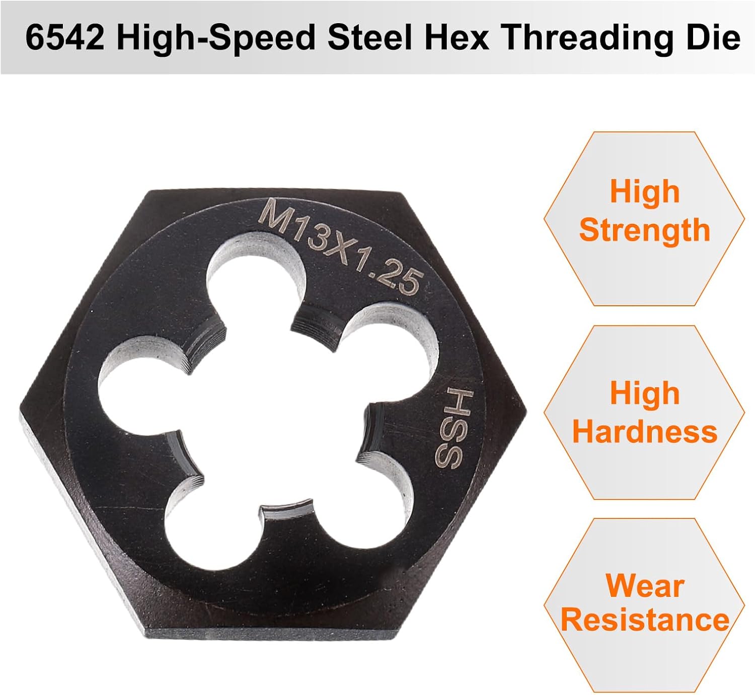 sourcing map Hex Threading Die M13 x 1.25 Metric Thread Right Hand High Speed Steel Rethreading Fixed Die Screw Cutting Tapping Repair Tool