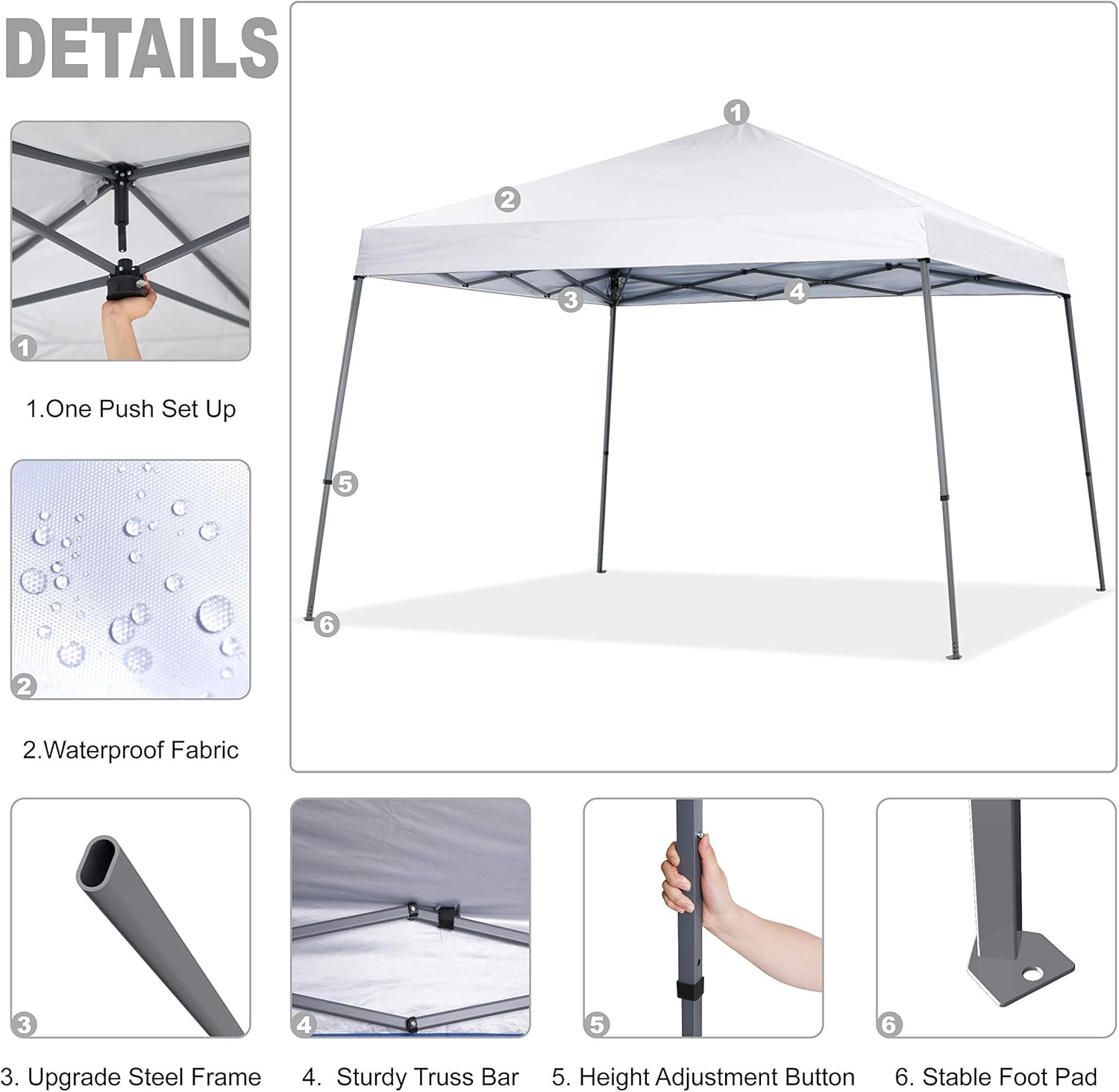 MASTERCANOPY Slant Leg Pop-up Instant Canopy (10'x10', White) + MASTERCANOPY Pop-up Instant Canopy with 1 Sidewall (6.6'x6.6', Khaki)