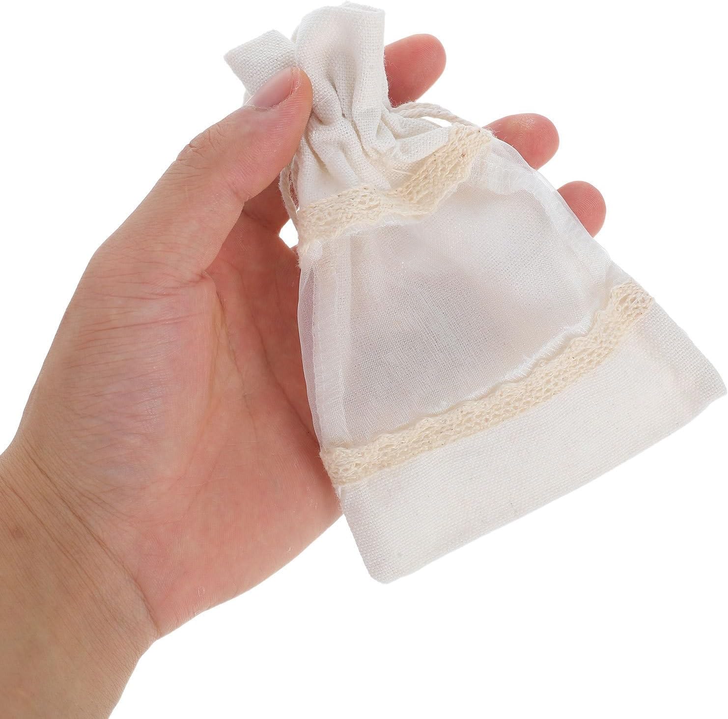 Kisangel 10pcs White Canvas Drawstring Pouches with Window, Double Lace | Lavender and Spices, Home Organization or Travel, Easy Carry