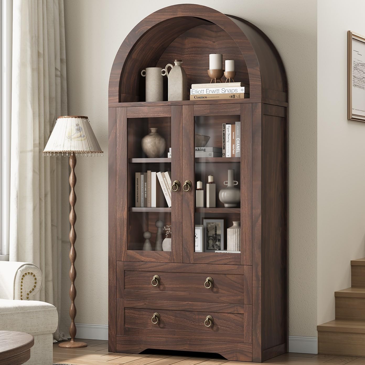 Amazon.com: Jocoevol Kitchen Pantry Cabinet, Arched Bookshelf Bookcase ...