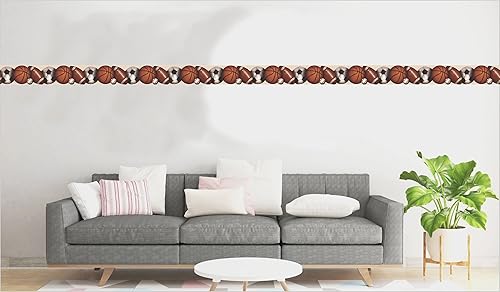 Miniatura 4 de Dundee Deco DDAZBD9165 - Borde de papel tapiz para despegar y pegar, diseño retro, bolas blancas y marrones, 15 pies x 7 pulgadas, autoadhesivo