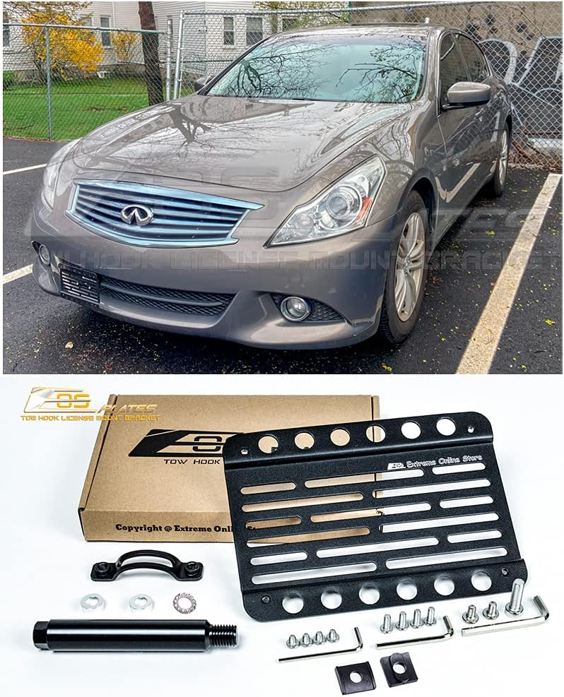 Extreme Online Store Replacement for 2009-2013 Infiniti G37 Sedan Models | EOS Plate Version 1 Front Bumper Tow Hook License Relocator Mount Bracket Tow-143 (Mid Size)