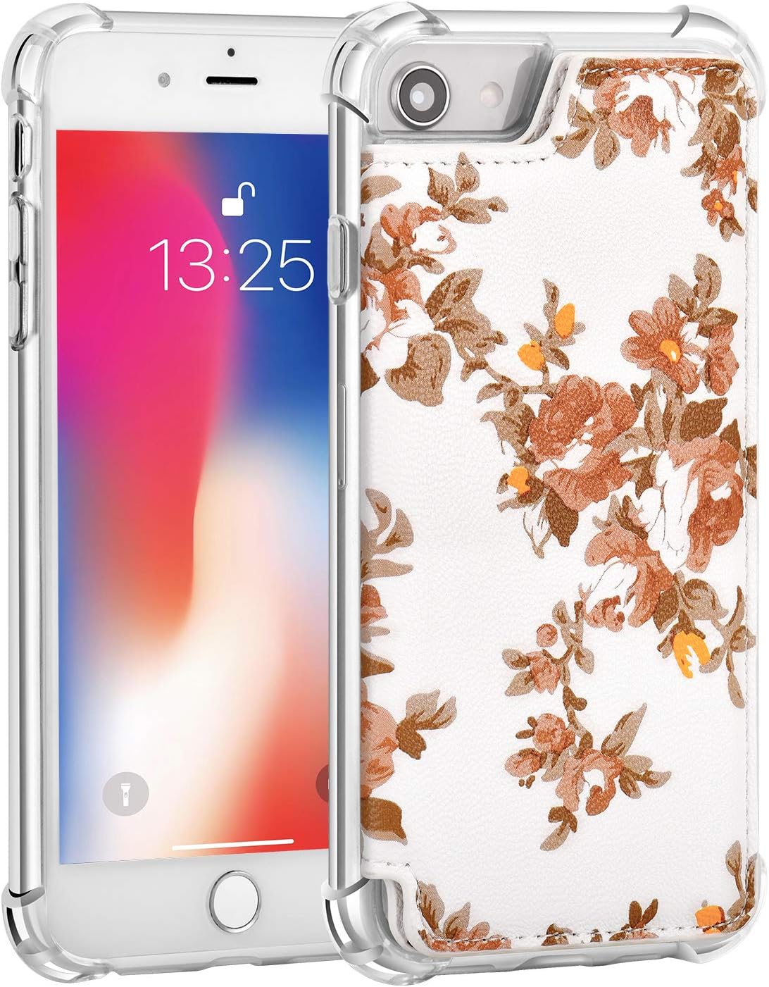 iPhone 7 Wallet Case, iPhone 8 Wallet Case, Tripky iPhone 7 Flower Floral Flip Folio Wallet Cases PU Leather Magnetic Holster Phone Case for iPhone 7 / 8 with [kickstand] [3 Card Slots](White&Color )