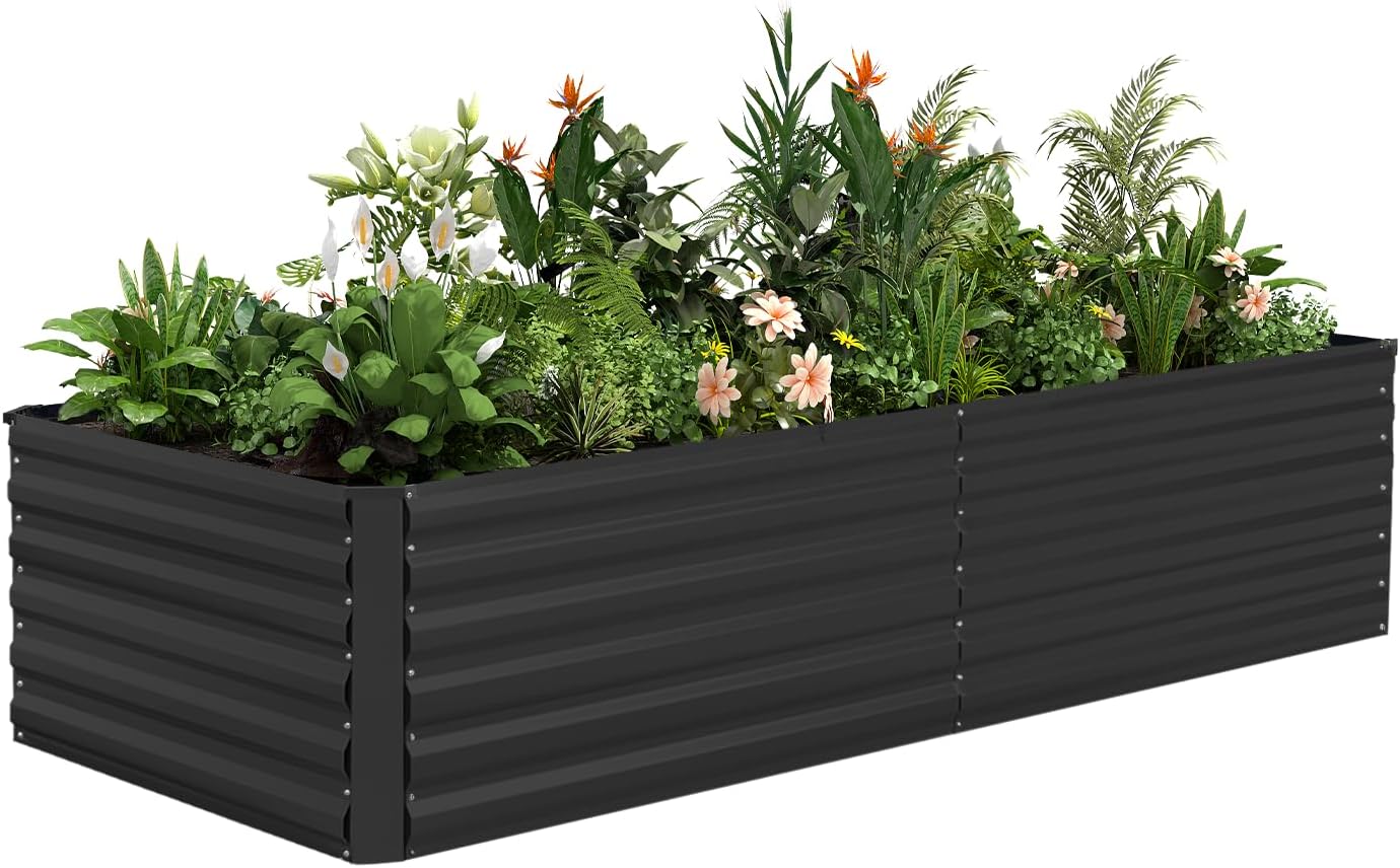 NAVINE 8x4x2 ft Raised Garden Bed, Large Metal Planter Raised Beds, Planters for Outdoor Plants for Vegetables, Flowers, Herbs, Fruits, and Succulents.Black