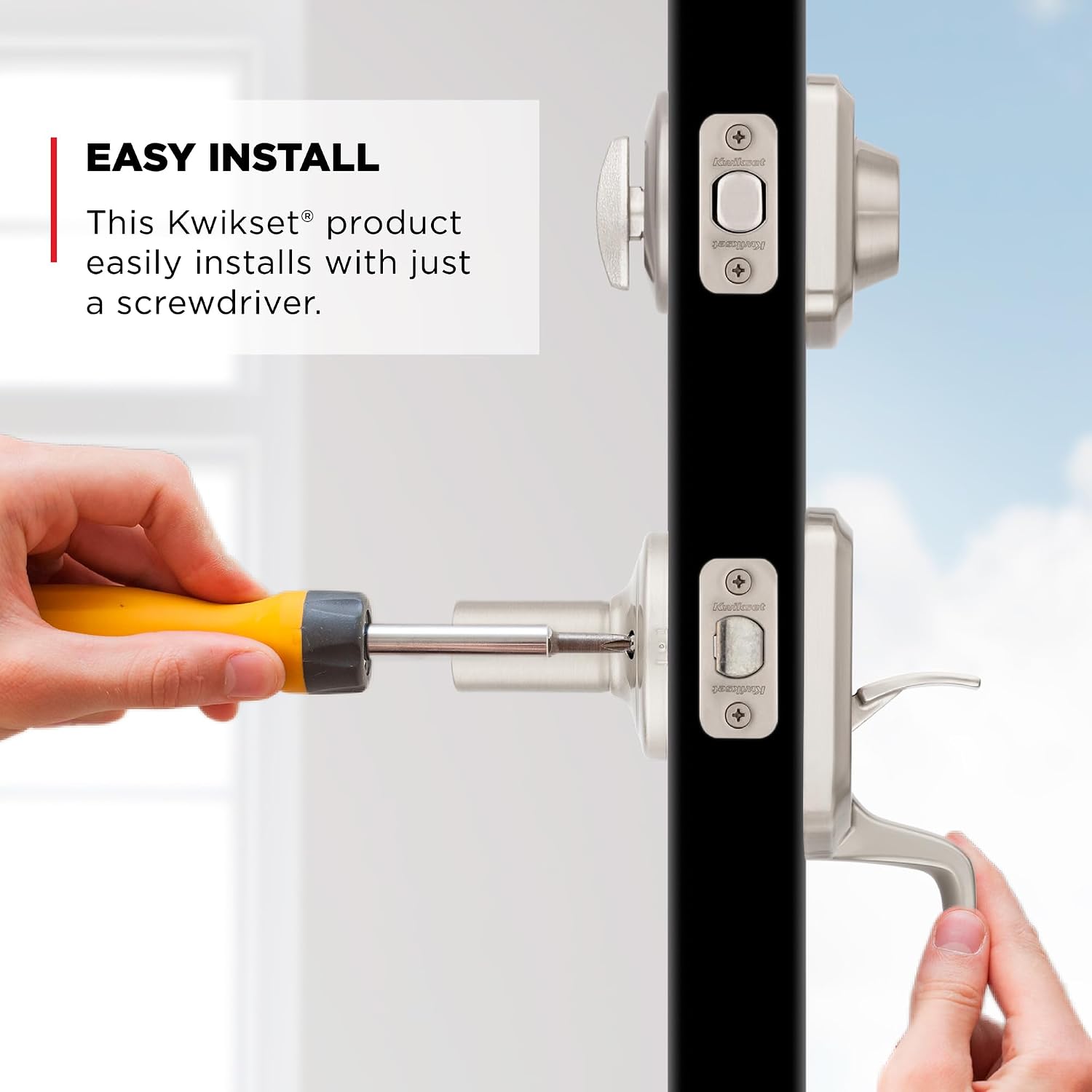 Kwikset Henley Front Door Lock Handle and Deadbolt Set, Entry Handleset Exterior with Interior Reversible Lever, Satin Nickel, Pick Resistant SmartKey Rekey Deadbolt Security, with Microban Protection