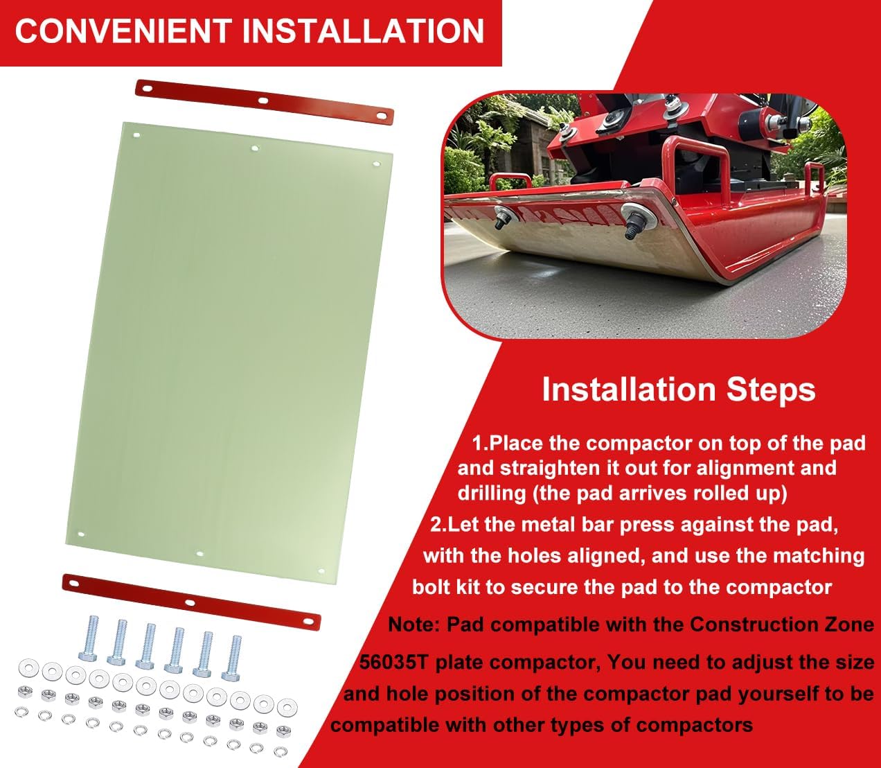 Upgraded 56035-047 Plate Compactor Pad for Pavers, 27.5"x17.5"