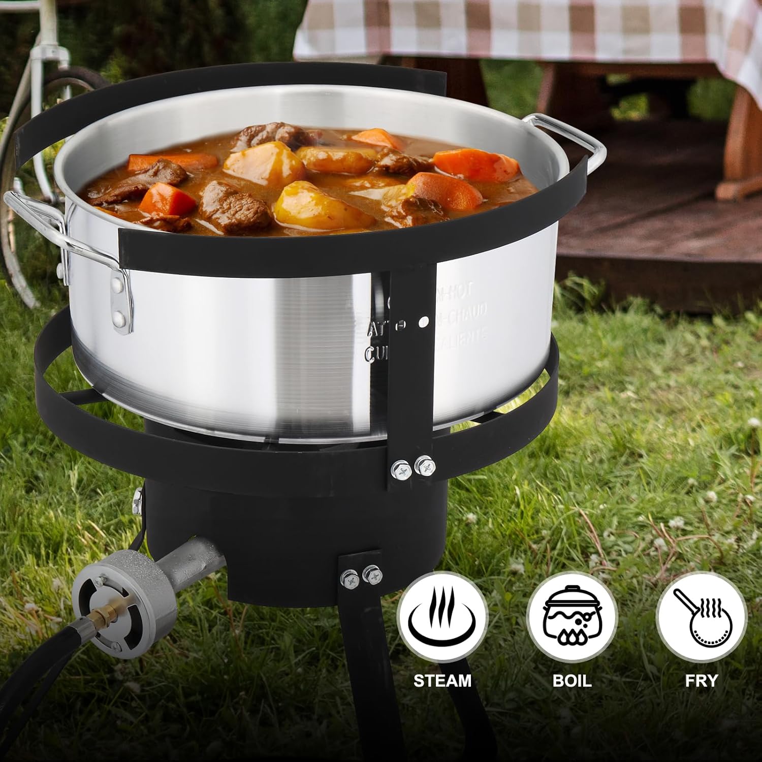Outvita 10Qt Deep Fryer Pot, Aluminum Fish & Seafood Boiler Steamer with 55,000 BTU Propane Gas Burner Stand Injector Thermometer Hose, Ideal for Outdoor Fry Cooking