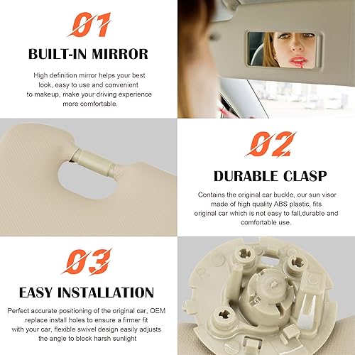 Miniatura 4 de Reemplazo de visera parasol para lado izquierdo del conductor, color beige, compatible con Chevy Chevrolet Cruze 2011, 2012, 2013, 2014, 2015, 2016,