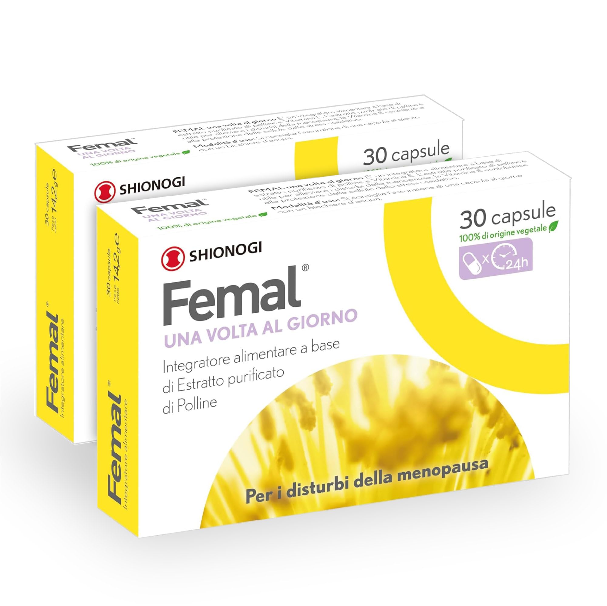 Femal Menopausa 60 Capsule 2 Mesi di utilizzo, Integratore Naturale Non Ormonale per Vampate, Sbalzi d'Umore, Disturbi Sonno, Sudorazioni Notturne e Stanchezza, Estratto Polline e Vitamina E