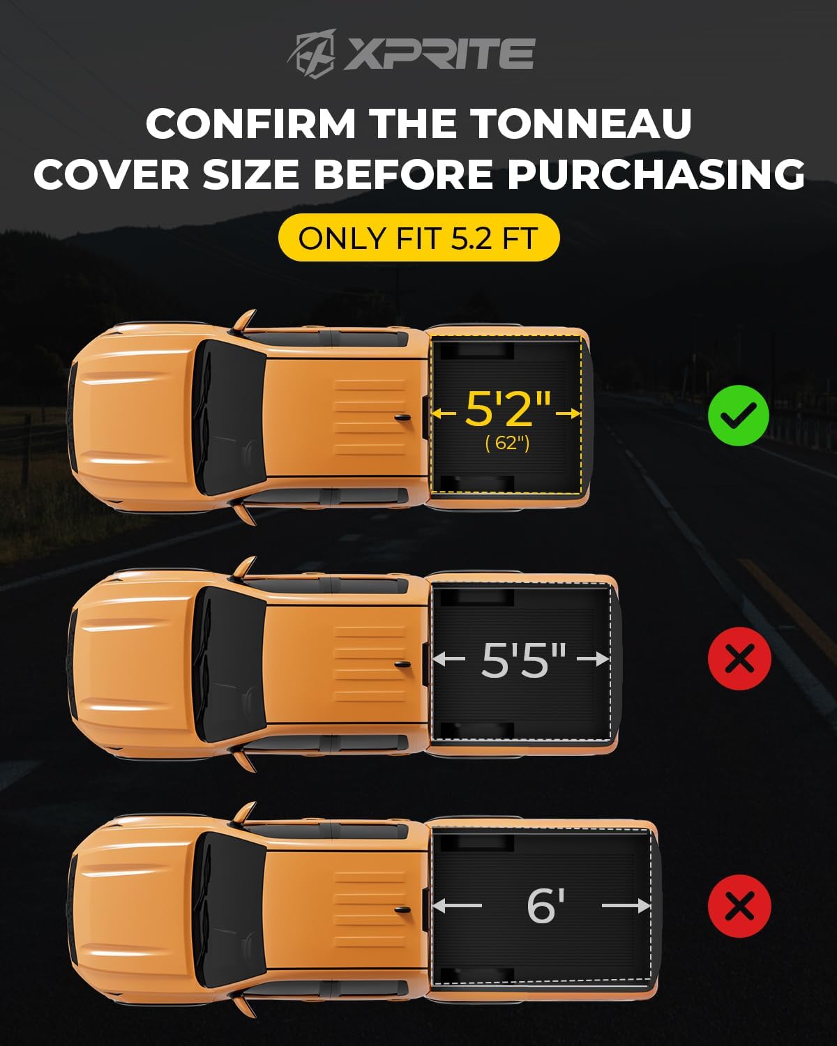 Xprite FRP Hard Folding Truck Bed Tonneau Cover Compatible with Chevrolet Colorado/GMC Canyon 2015 2016 2017 2018 2019 2020 2021 2022 2023 2024 2025 2026 Chevy Colorado Bed Cover 5.2FT (62")