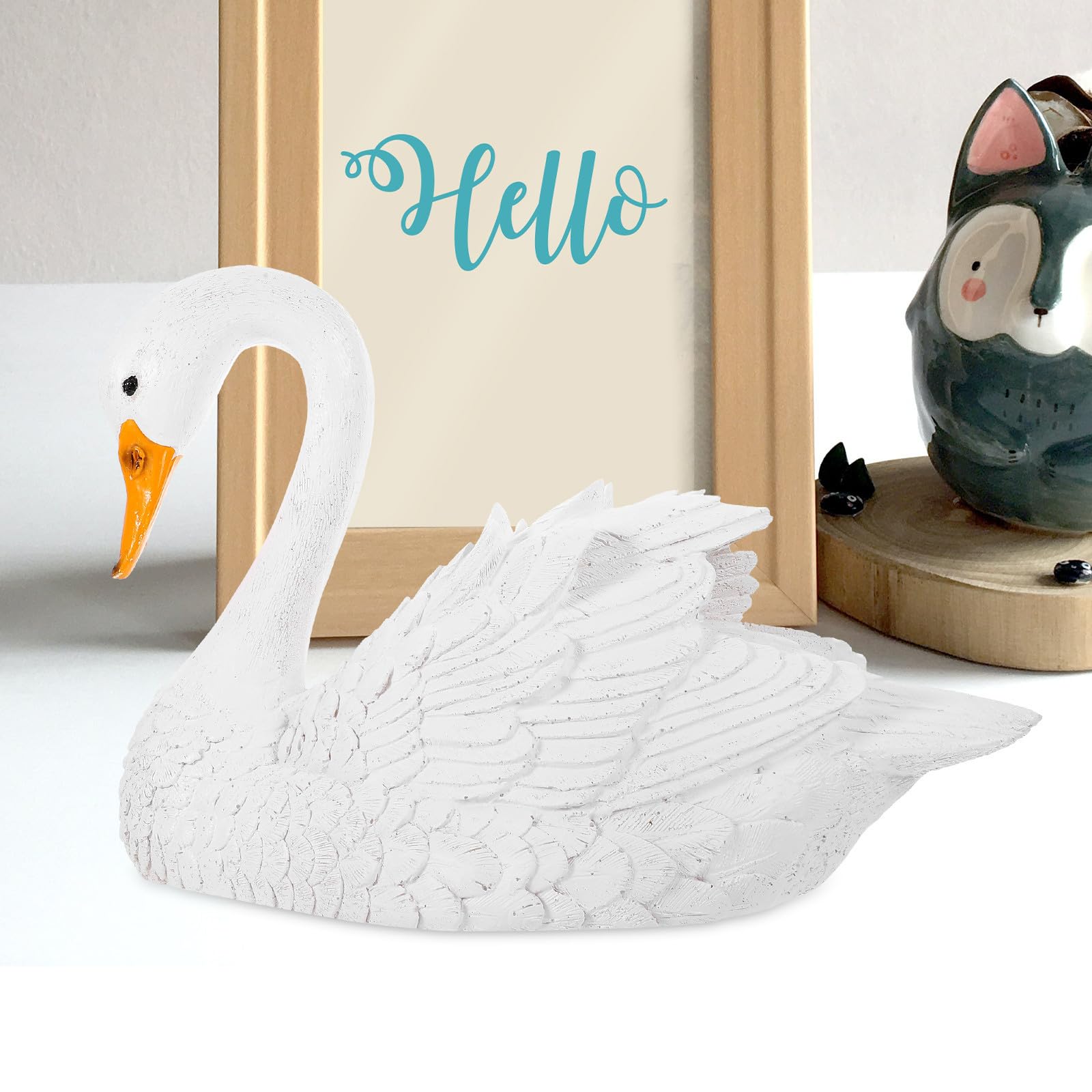 ibasenice Weißes Schwanenornament aus Kunstharz für Schreibtisch und Zimmer