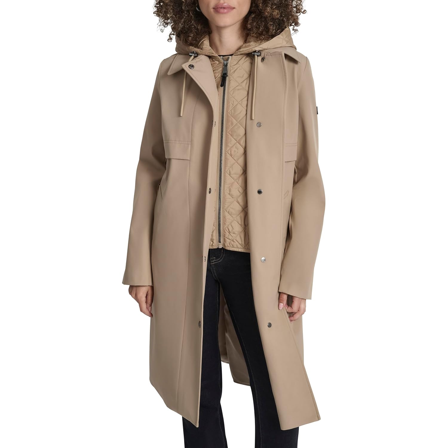 DKNY Women's Belted Trench Coat With Hood – Lightweight Water-resistant Long Jacket - Image 6