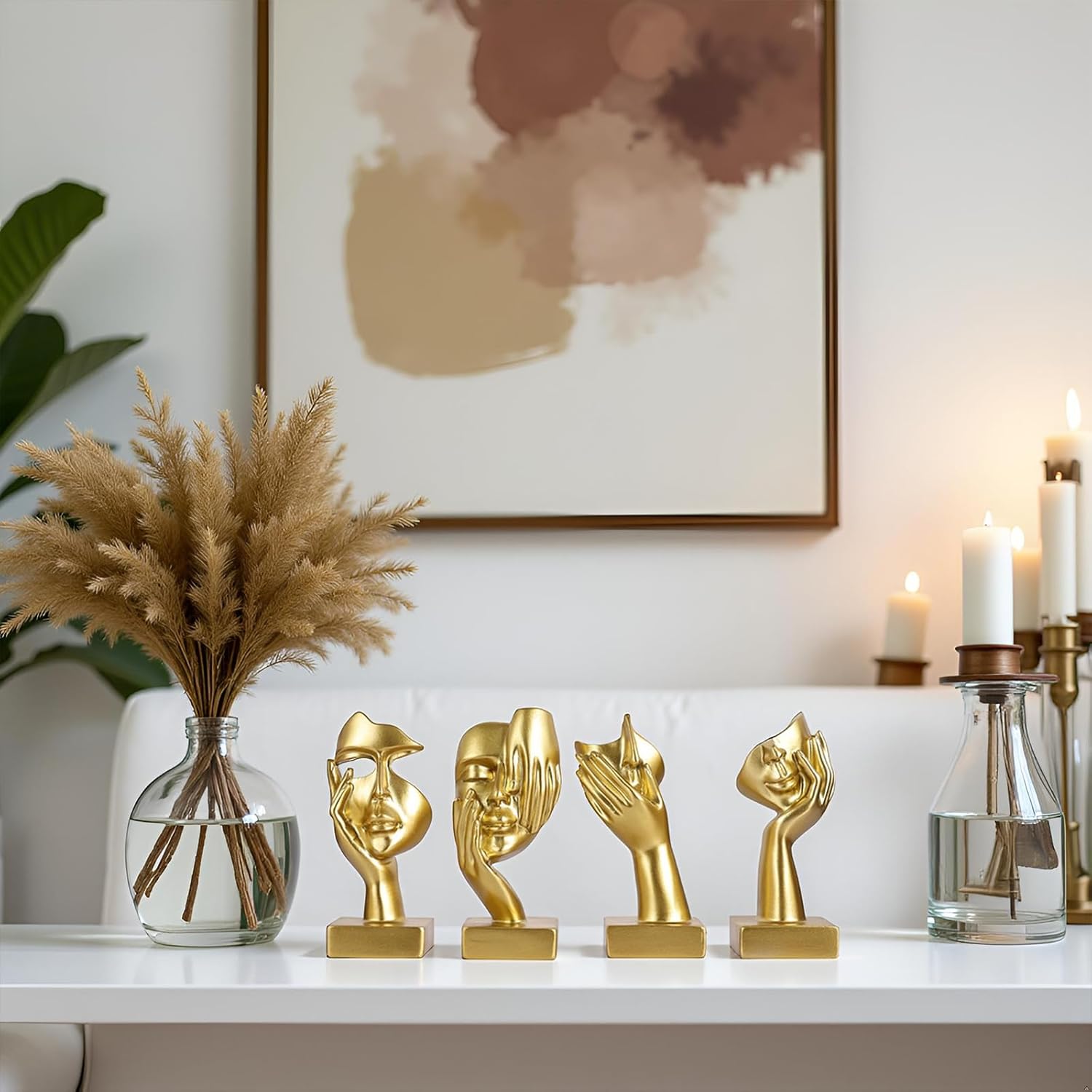 4 PCS Gold Thinker Statue Set – Abstract Sculptures Home Decor for Bookshelf, Office, TV Stand Knick Knacks – See No Evil, Hear No Evil, Speak No Evil Figurines, Unique Gift for Women - Image 6