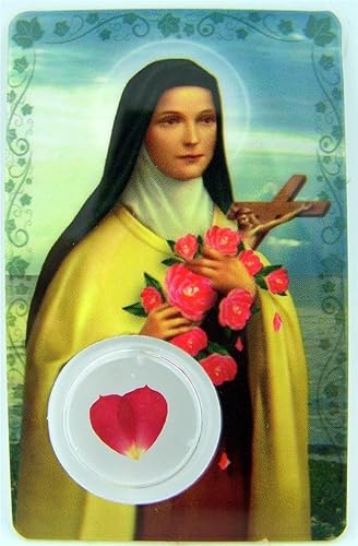 Polynices Regalo religioso de recuerdo de 3 1/4 pulgadas, laminado de Santa Teresa de Lisieux con pétalo de rosa