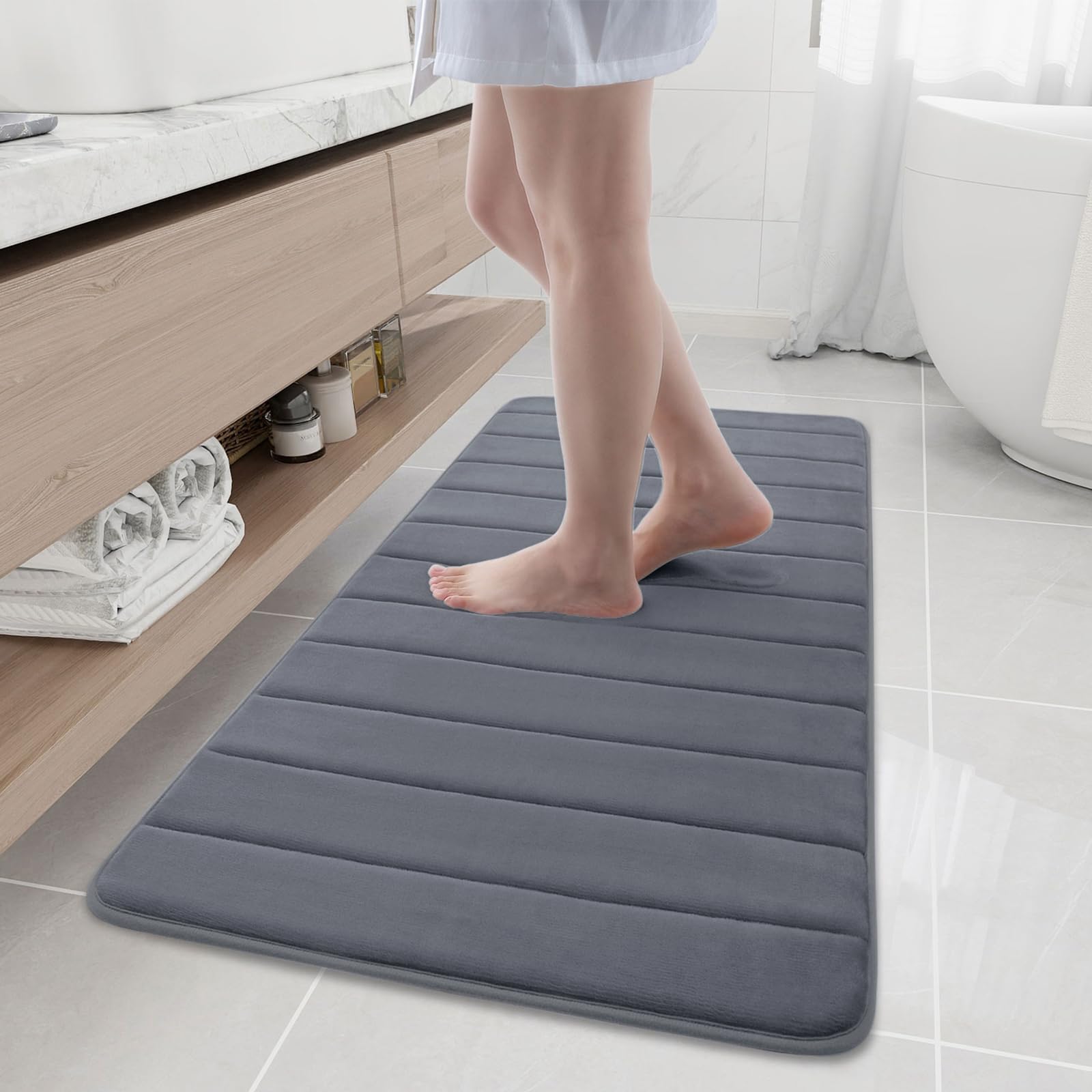 Buganda Memory Foam Bath Mat, 47" x 20", Ultra Soft and Non-Slip Bathroom Rugs, Water Absorbent and Machine Washable Bath Rug Runner for Bathroom,