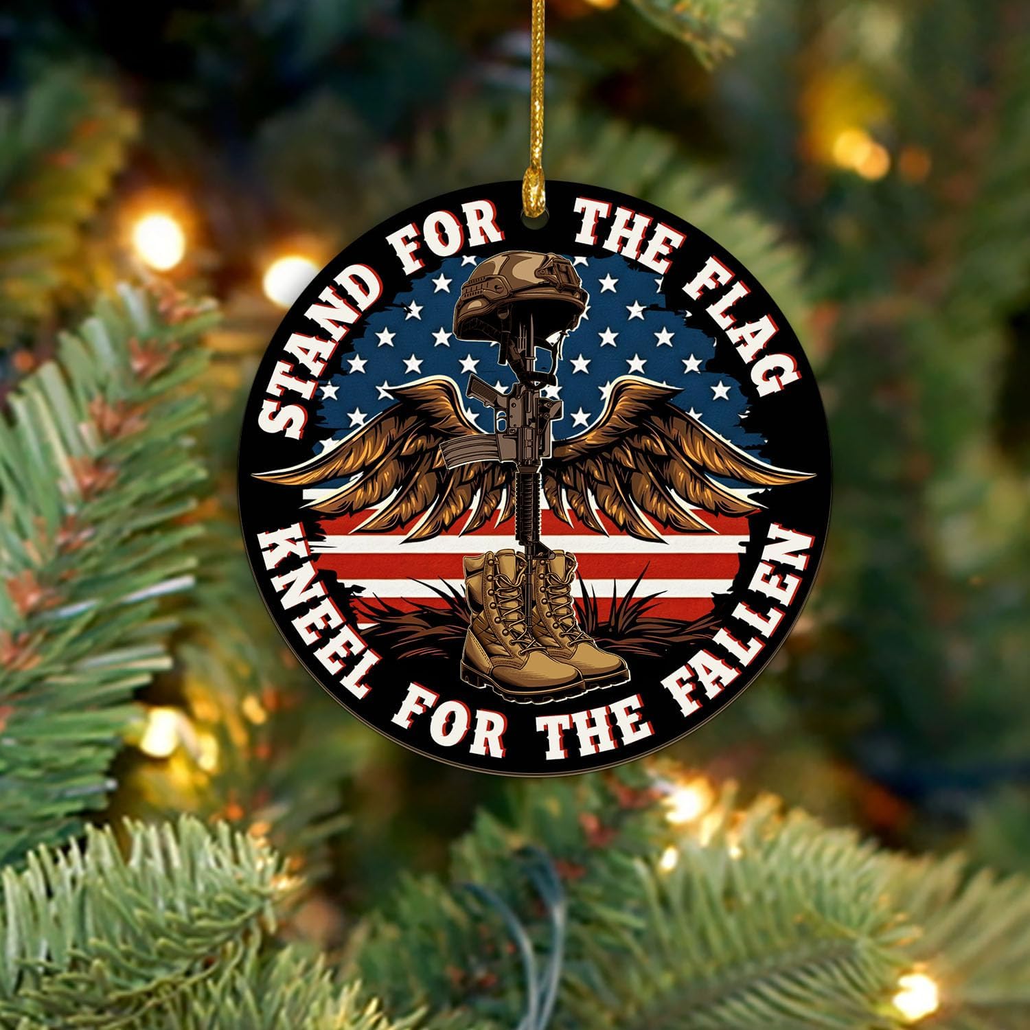 Soldier Military Warrior American Flag Ornaments, USA Veterans Ornaments for Christmas Tree, Home Decoration for Patriotic Americans, Memorial Gift Keepsake, Stand for The Flag, Kneel for The Fallen