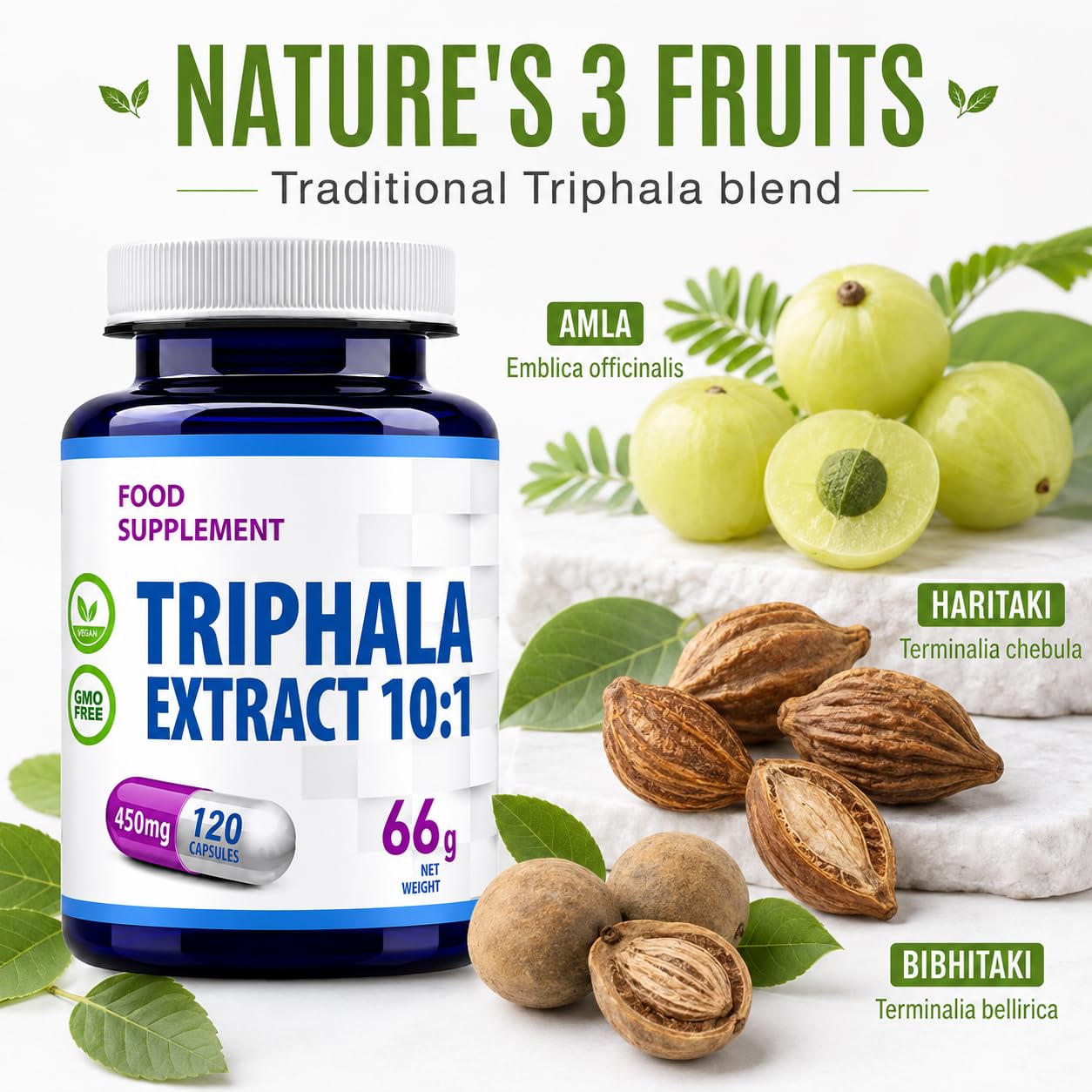 Hepatica Estratto di Triphala | 4.500 mg Equivalente | Estratto 10:1 da 450 mg | Amalaki, Haritaki e Bibhitaki | 120 Capsule Vegane | GMP & Testato da Laboratorio Indipendente