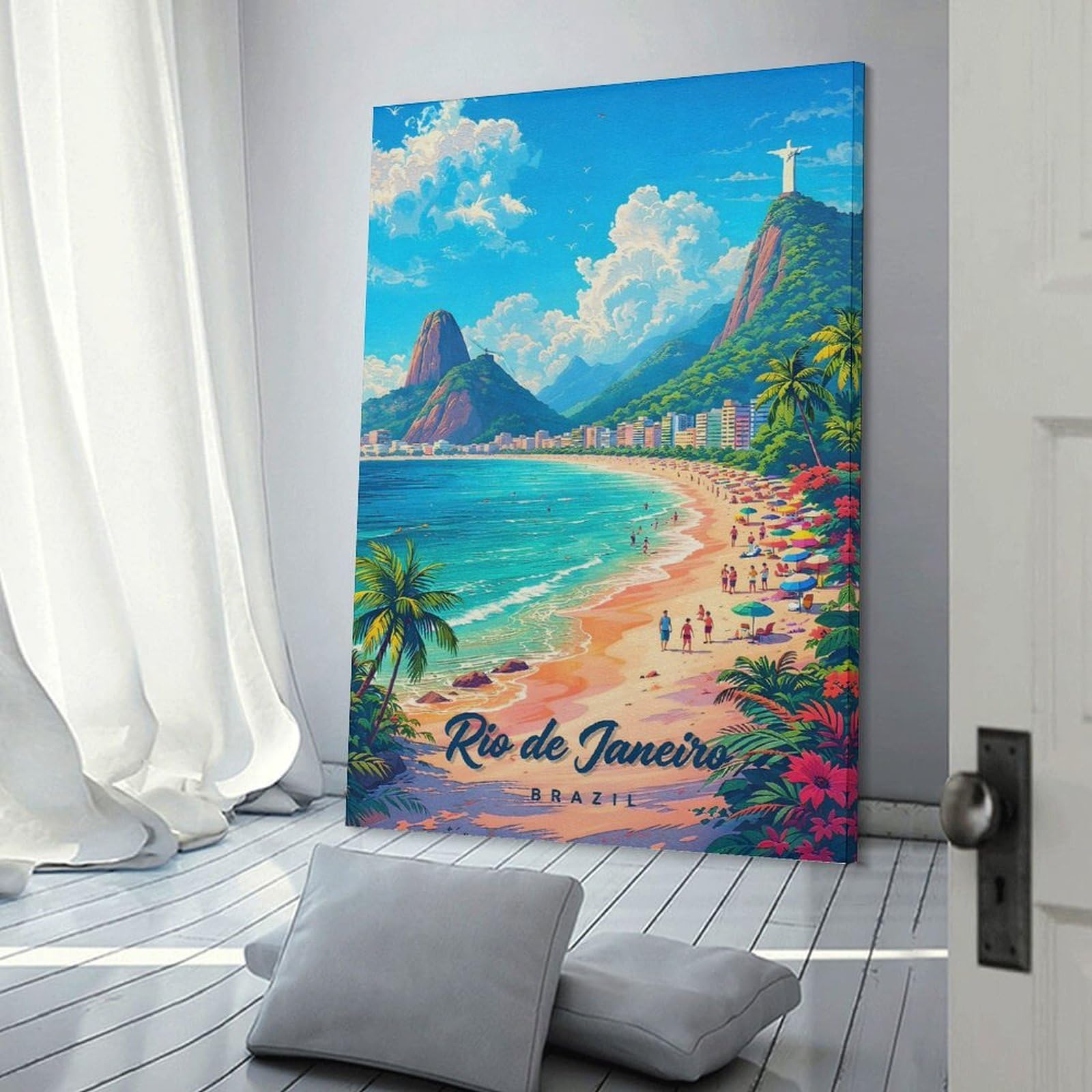 Junmoney Wall Picture Print Rio De Janeiro Beach Scene, 24x36inch(60x90cm), for Living Room, Lounge Or Sitting Room, Modern Wall Decor for Cosy Interiors