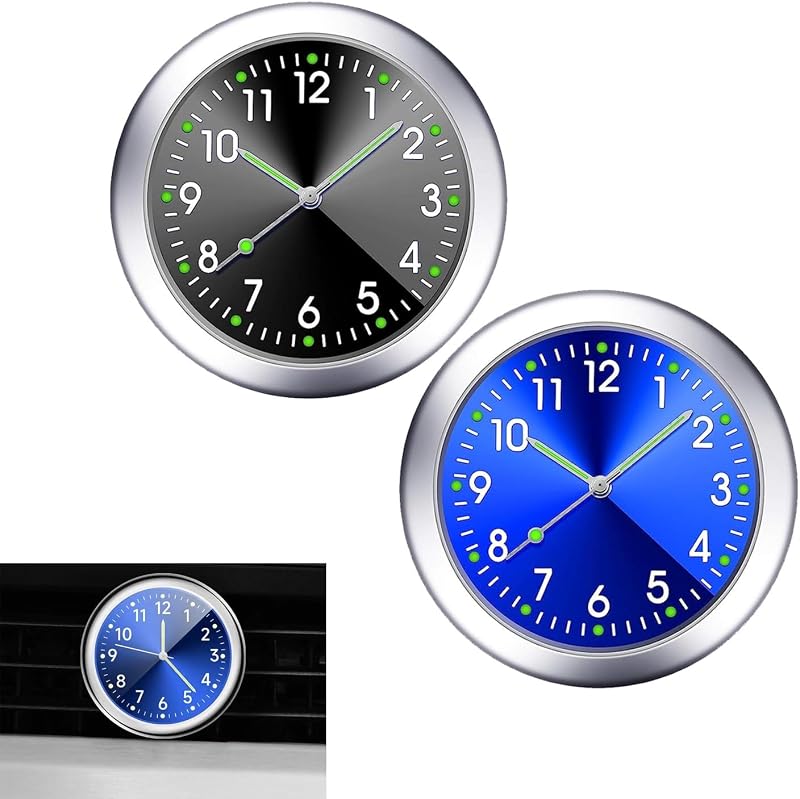 Relógio Automotivo Analógico Luminoso Crynod para Painel com Adesivo – 2 unidades Azul e Preto