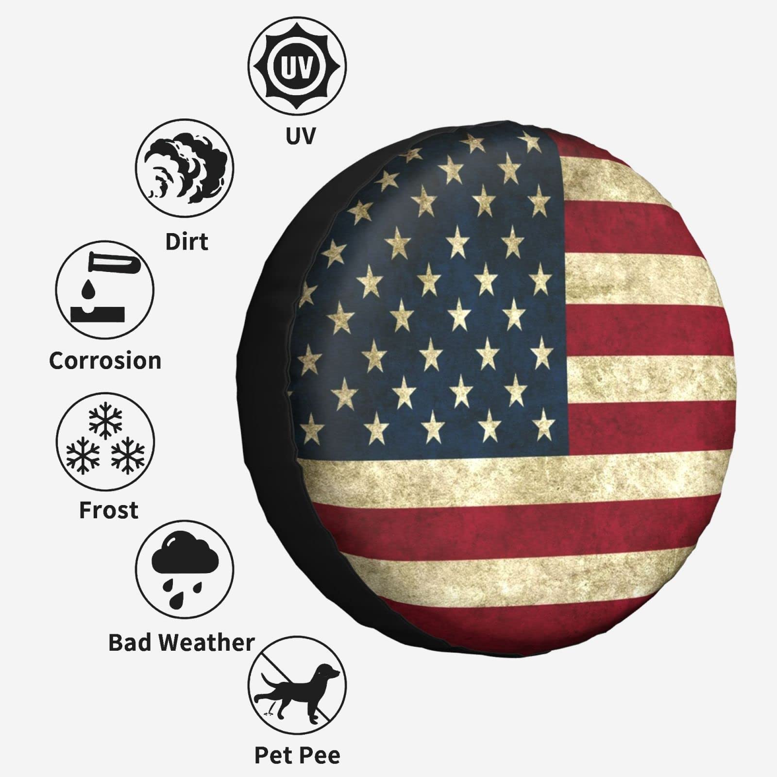 Cubierta de llanta de repuesto para bandera americana retro 01, impermeable, a prueba de polvo, cubierta de neumático UV para Jeep, remolque, RV, SUV y muchos vehículos de 17 pulgadas