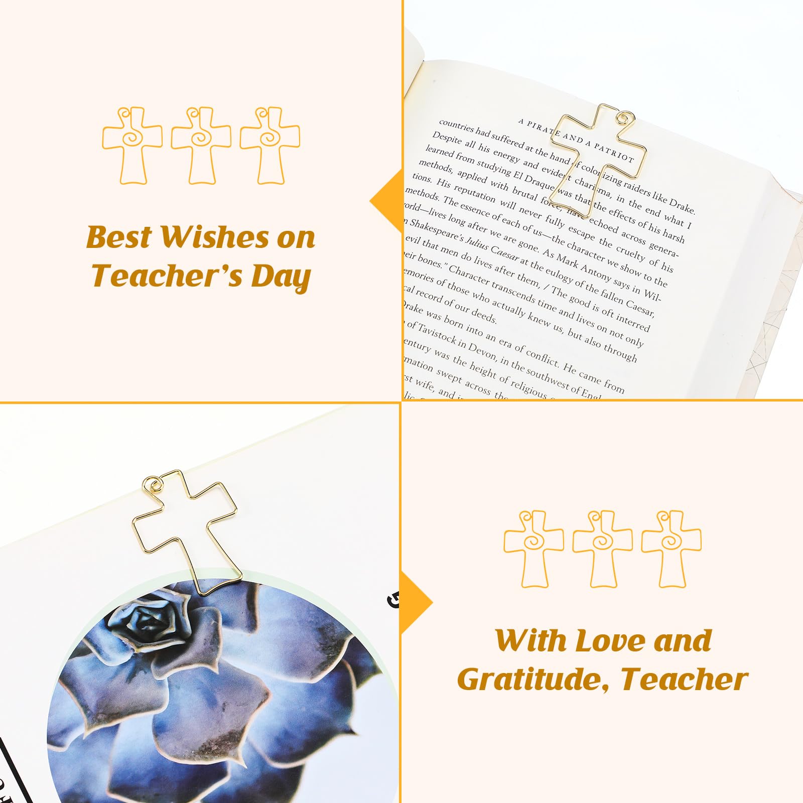 Skyygemm 12 juegos de marcapáginas grandes con cruz dorada, marcapáginas de la Biblia cristiana, clips de papel religiosos, regalo de agradecimiento para profesores, suministros de estudio escolar
