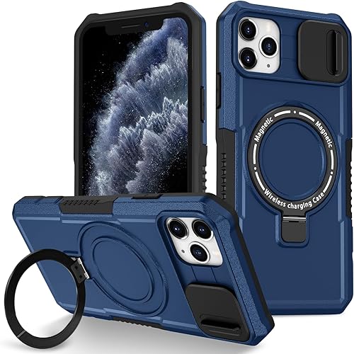 Funda magnética para teléfono móvil con soporte de anillo para iPhone 11 Pro Max, soporte para teléfono Funda protectora mate a prueba de golpes