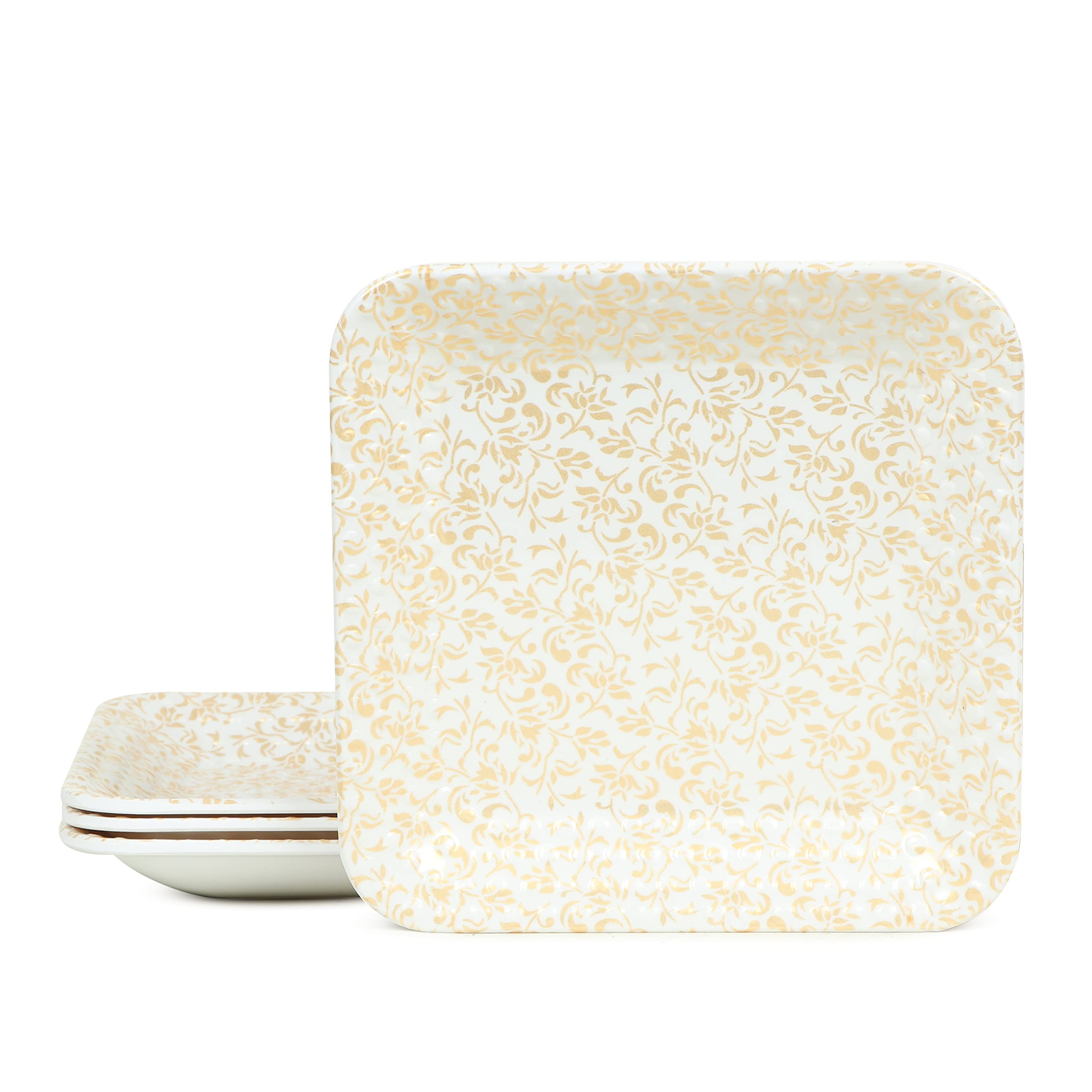 See full amazon price history chart for Golden Fish Golden Printed Melamine Square Snacks/Starters Quarter Dinner Plates (Set of 4; 8 Inch) (S002-White Gold-4) Golden Fish Golden Printed Melamine Square Snacks/Starters Quarter Dinner Plates (Set of 4; 8 Inch) (S002-White Gold-4) (B094H8157S) Amazon Price History, Amazon Price Tracker