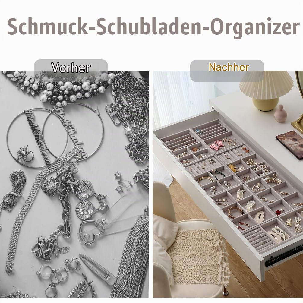 Govfrey 10pc Schmucktablett Schmuck Organizer Schublade Schmuckaufbewahrung,Samt Stapelbar Schmuckeinsatz für Schubladen pax schrank,Schmuck Aufbewahrungsbox für Ohrringe Ring Ketten Aufbewahrung Fashion