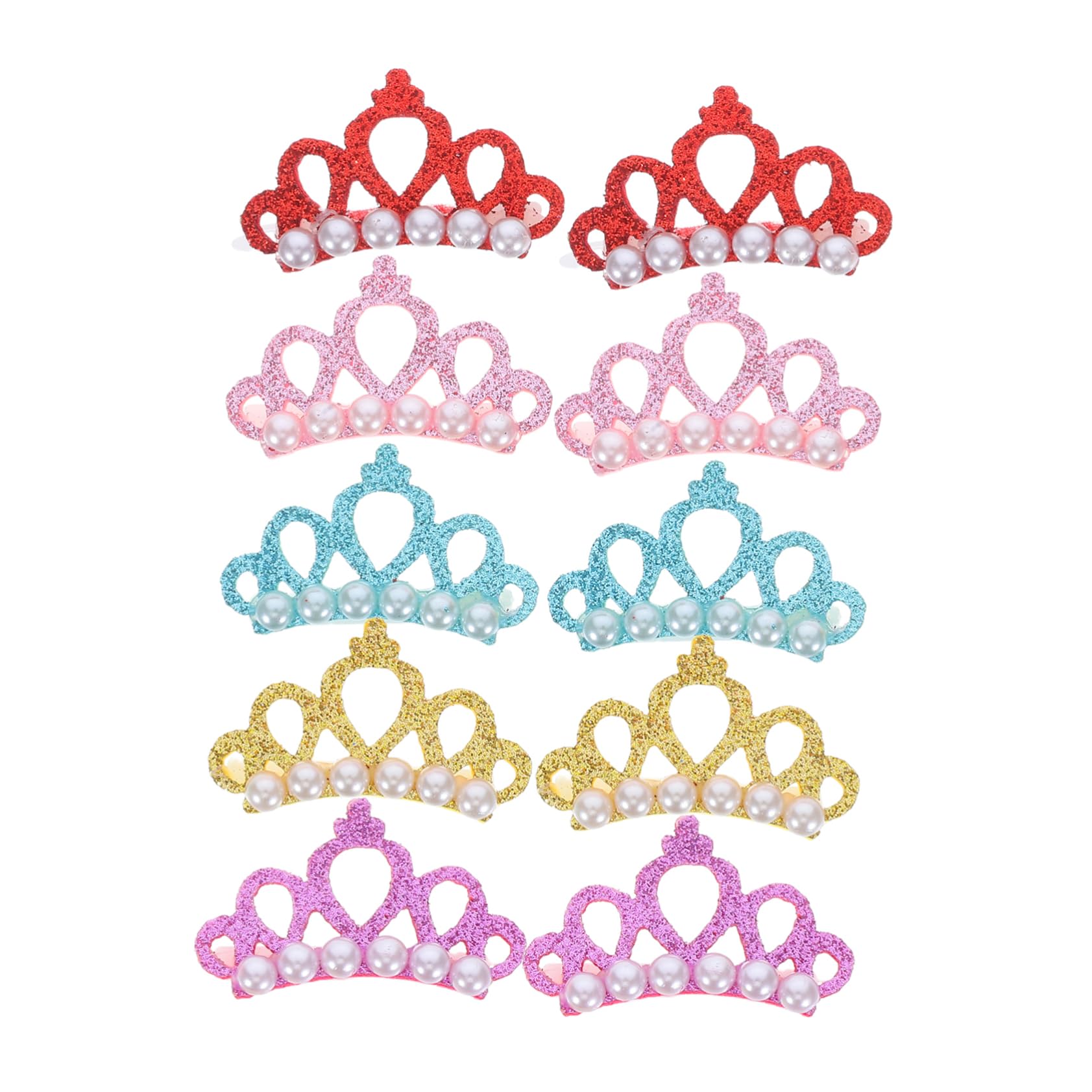 BESPORTBLE 10Pcs Crown Shaped Pet Hair Clips Pearl Dog Hair Accessories for Parties Photos Yellow Lake Blue Pink Bright Red Adorable Dog Headwear for Grooming