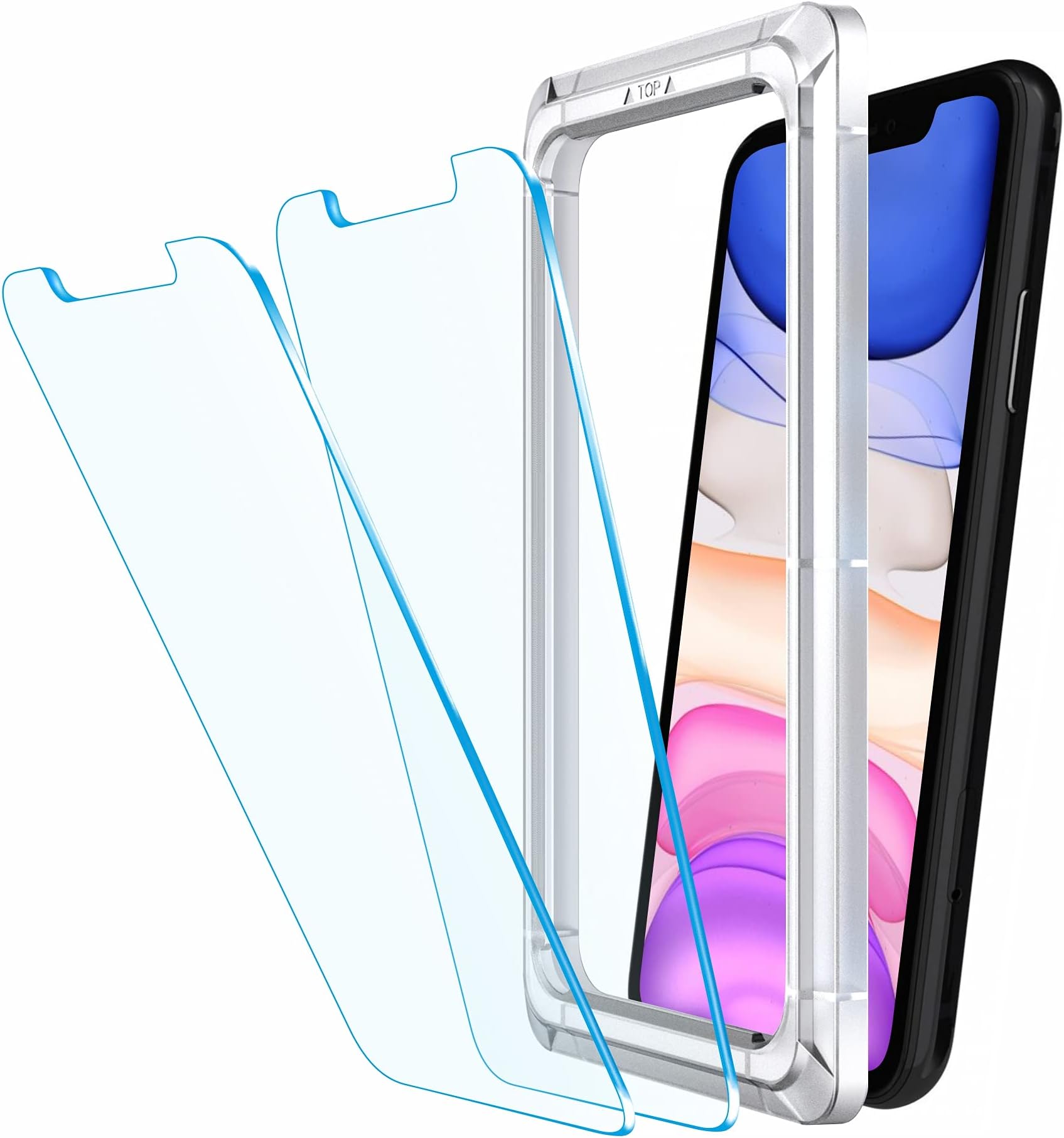 Affix 2 Pack for iPhone 11 and iPhone XR Tempered Glass, Screen Protector Guard with Auto-Align Installation Tool, 9H Hardness Shatterproof, HD Clear Scratch Resistant