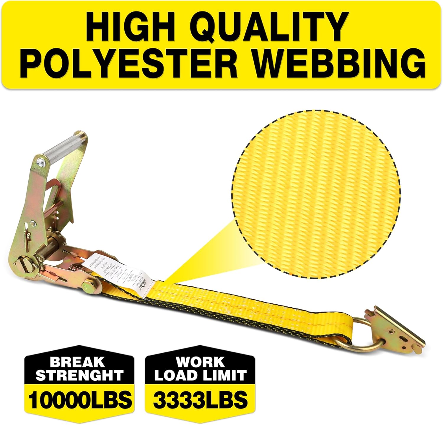 E Track Tire Straps for Trailer Heavy Duty 2" x 10' Auto Hauler Strap-10,000lb Guaranteed Break Strength-(4) Premium Vehicle Tie Down Kit with Rubber Blocks Wheel Tie-Downs for Truck, UTV - Image 5