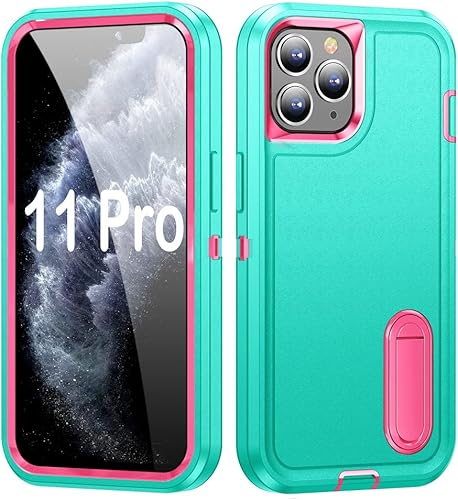 PASNEW Funda de carga inalámbrica para iPhone 11 Pro con soporte, cubierta de enchufe de polvo de puerto de carga, funda militar resistente a prueba