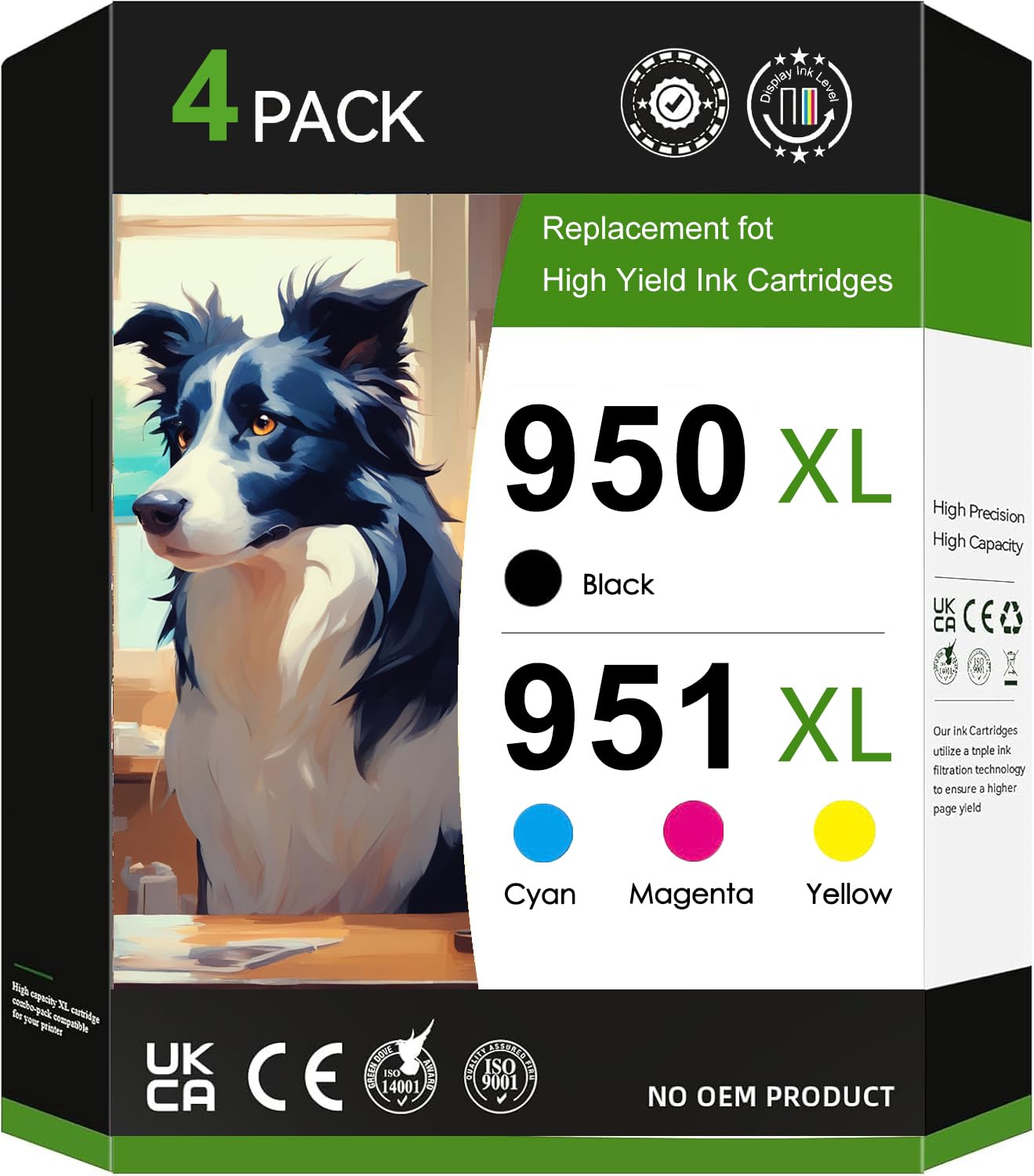 950 951XL Ink Cartridge Compatible for HP 950xl 951xl Ink Cartridges Combo Pack Replacement with OfficeJet Pro 8600 8610 8620 8100 8630 8660 8640 8615 276DW 251DW (Black Cyan Magenta Yellow, 4 Pack)